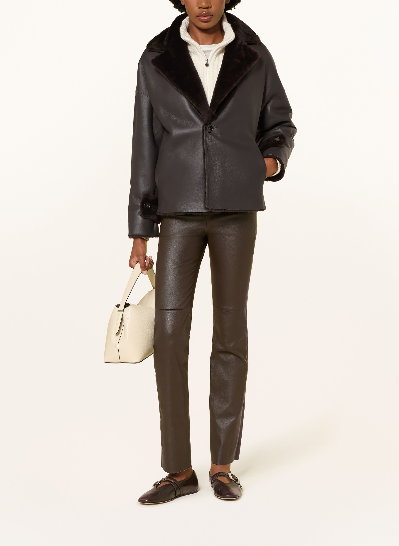 manzoni 24 Reversible leather jacket: DARK BROWN