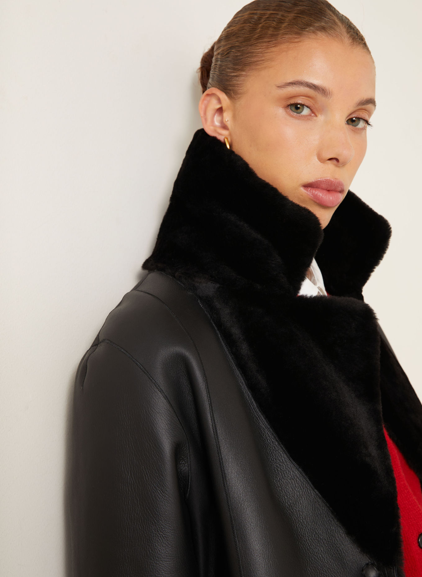 manzoni 24 Reversible leather coat: BLACK