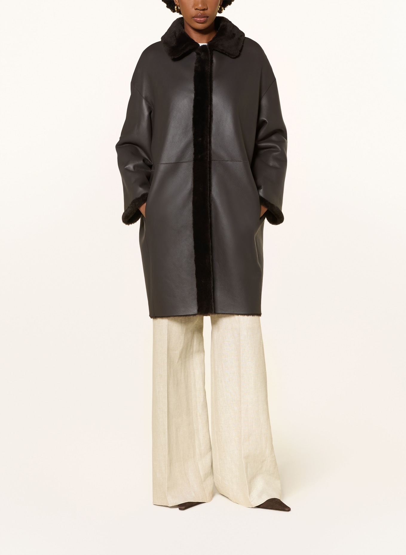 manzoni 24 Reversible leather coat: DARK BROWN
