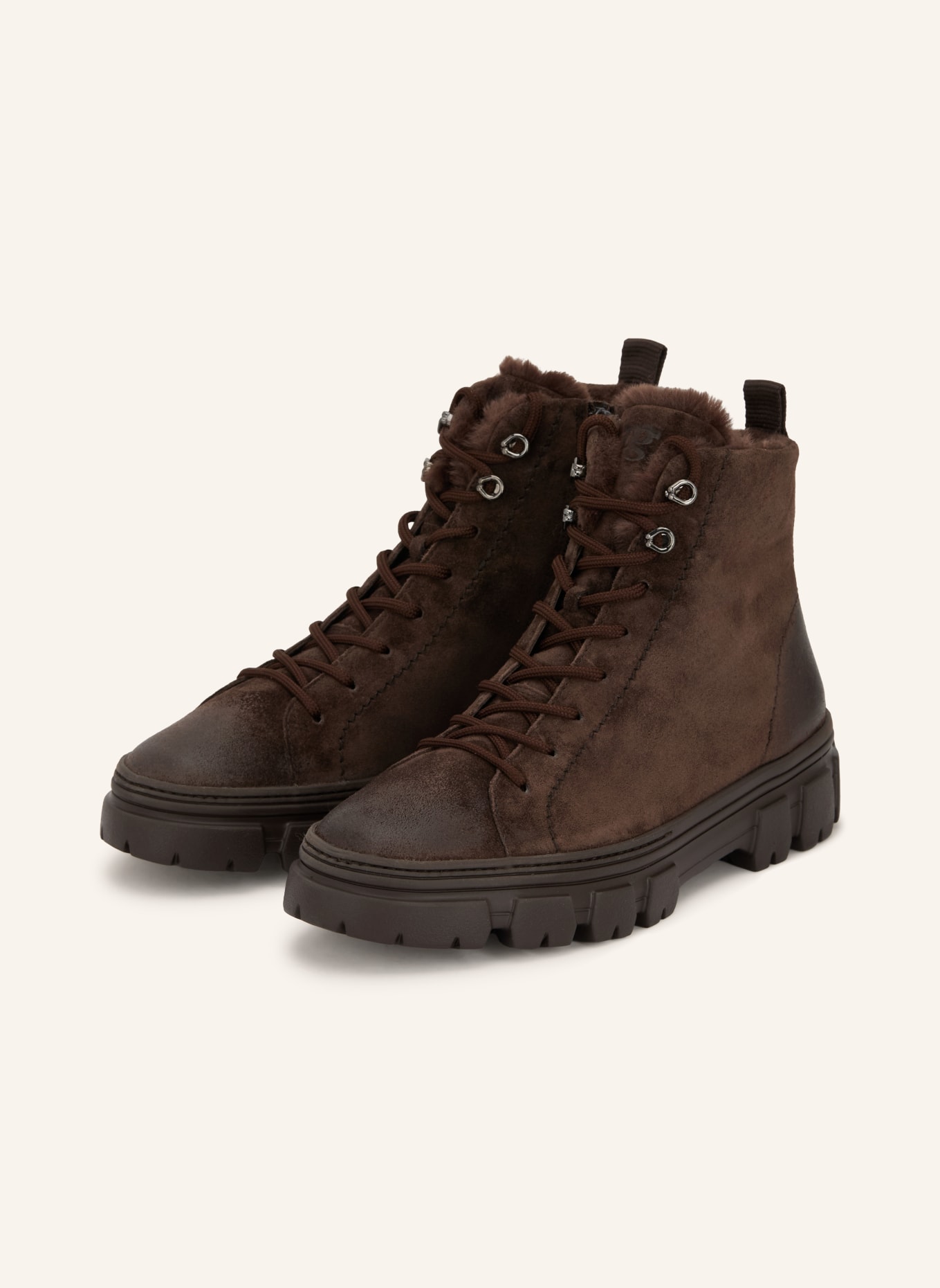 paul green Lace-up boots: DARK BROWN / PLATINUM