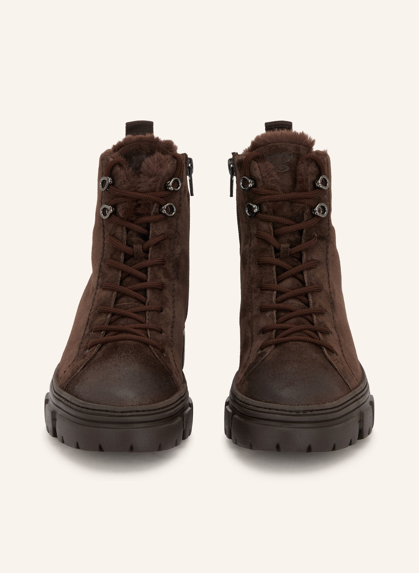 paul green Lace-up boots: DARK BROWN / PLATINUM