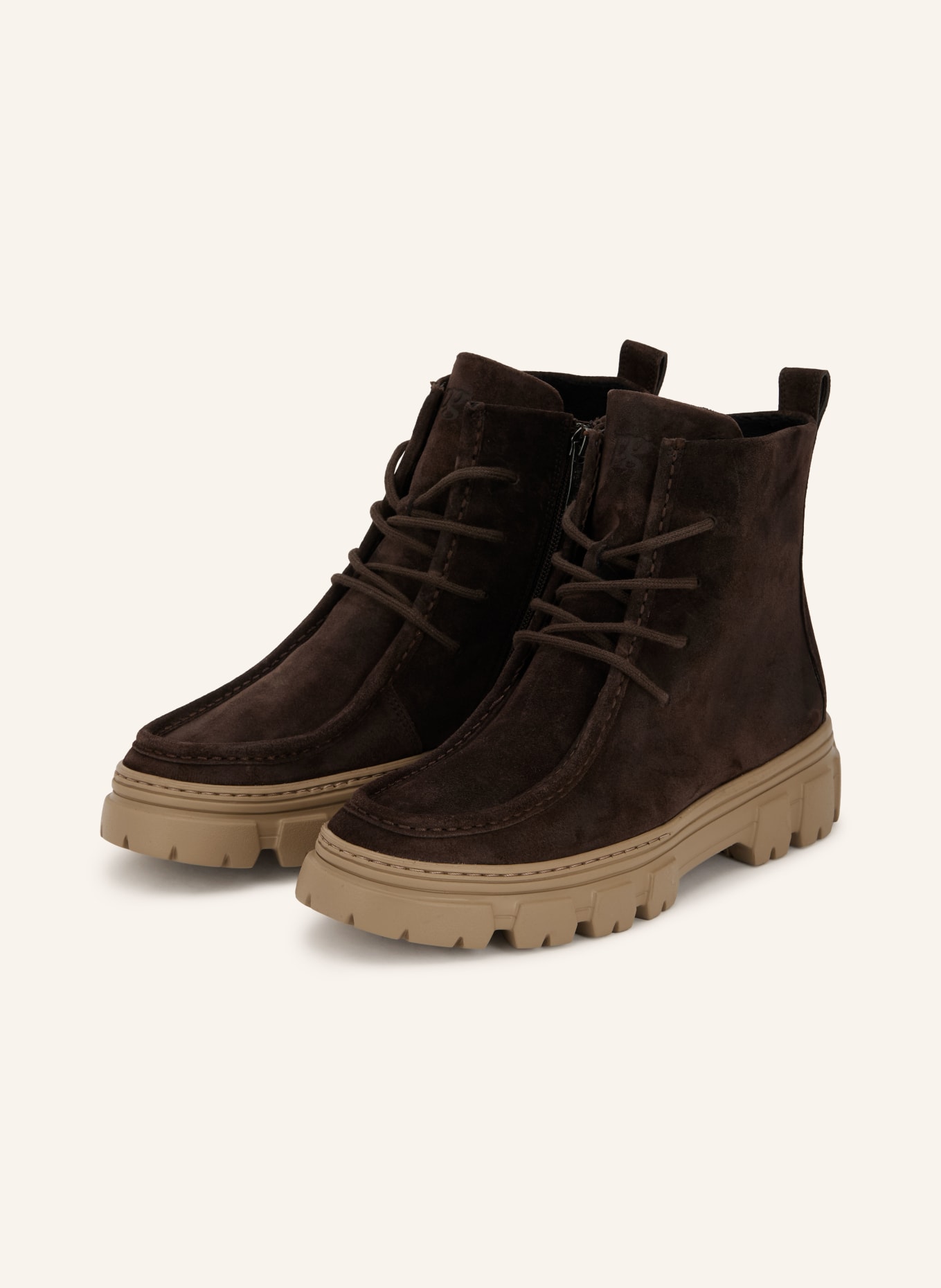 paul green Lace-up boots: DARK BROWN / TAUPE