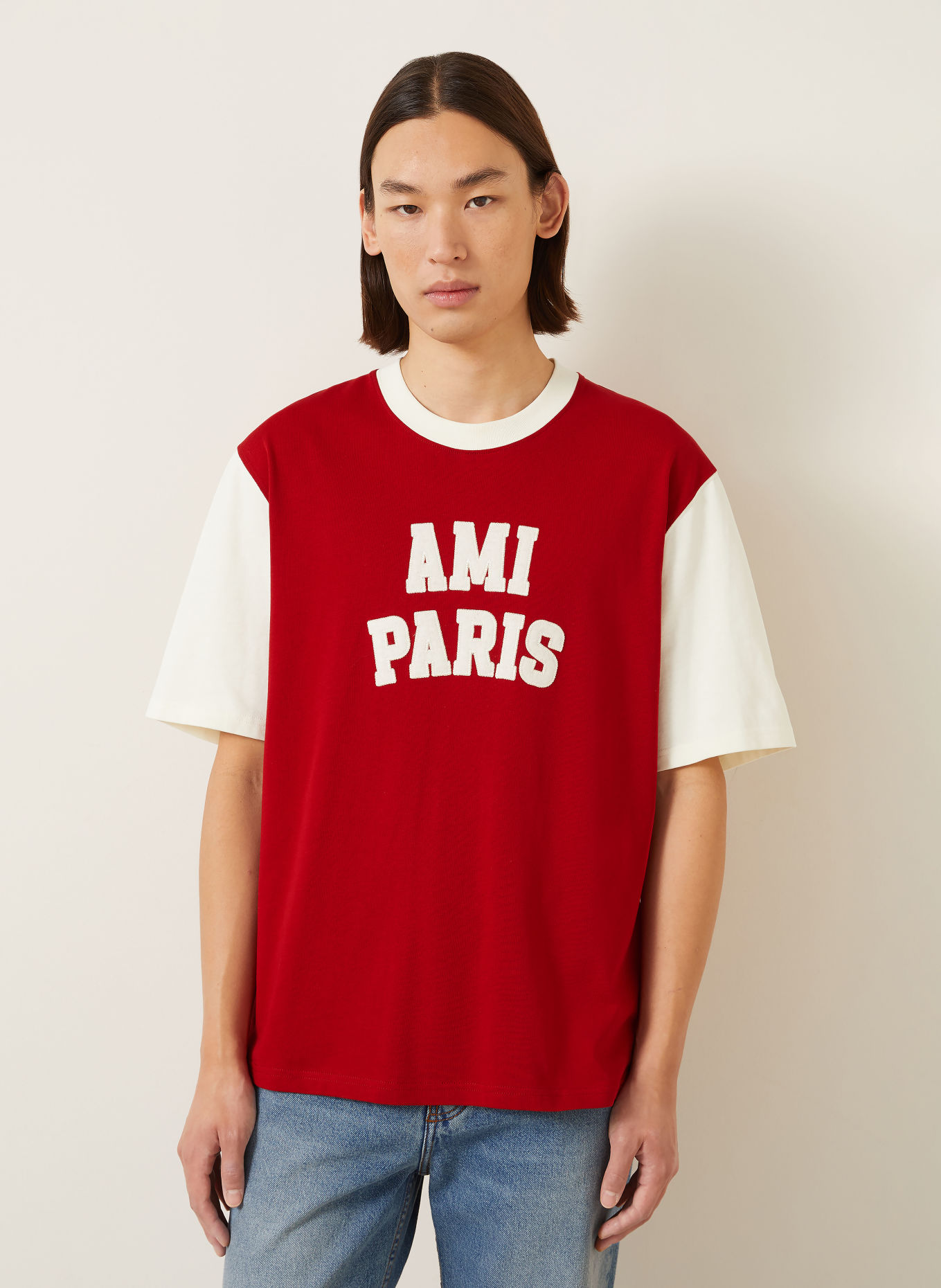 AMI PARIS T-Shirt: ROT / ECRU