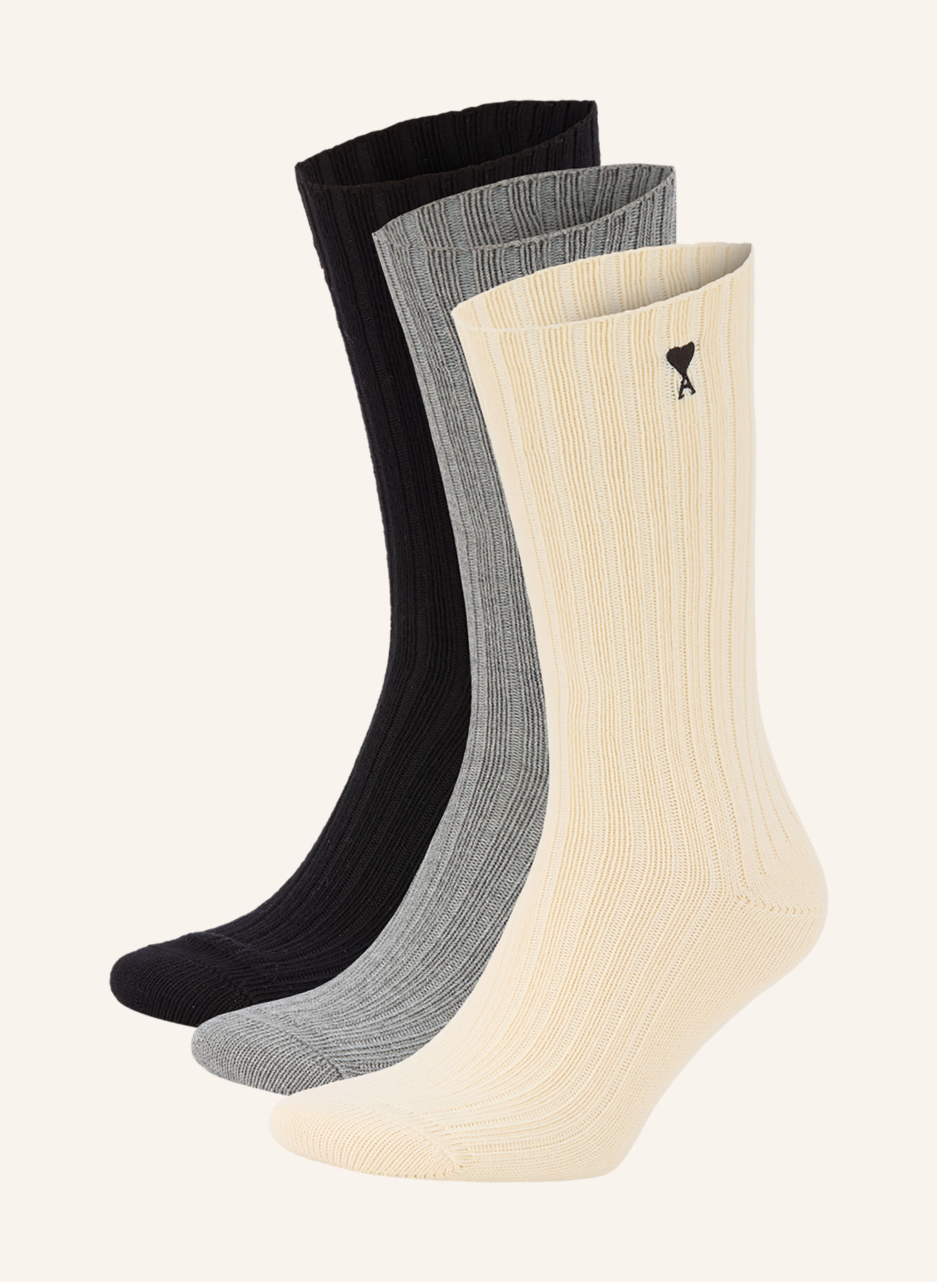 AMI PARIS 3-pack of socks: ECRU / GRAY / BLACK