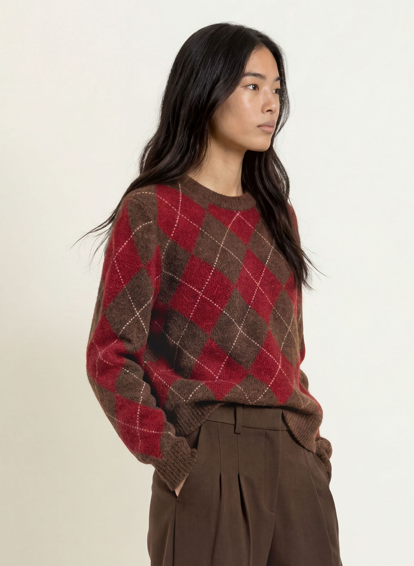 YERSE DIAMOND Sweater: DARK BROWN / DARK RED