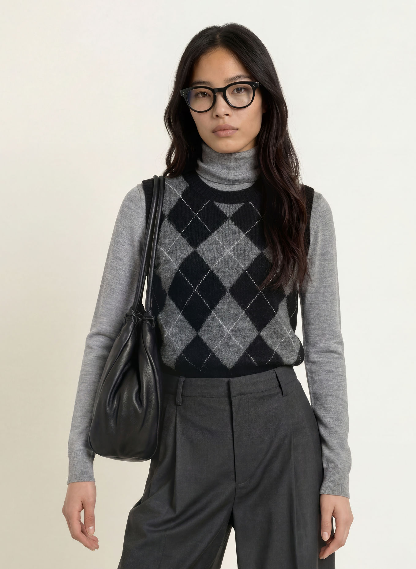 YERSE Pull sans manches DIAMOND: NOIR / GRIS