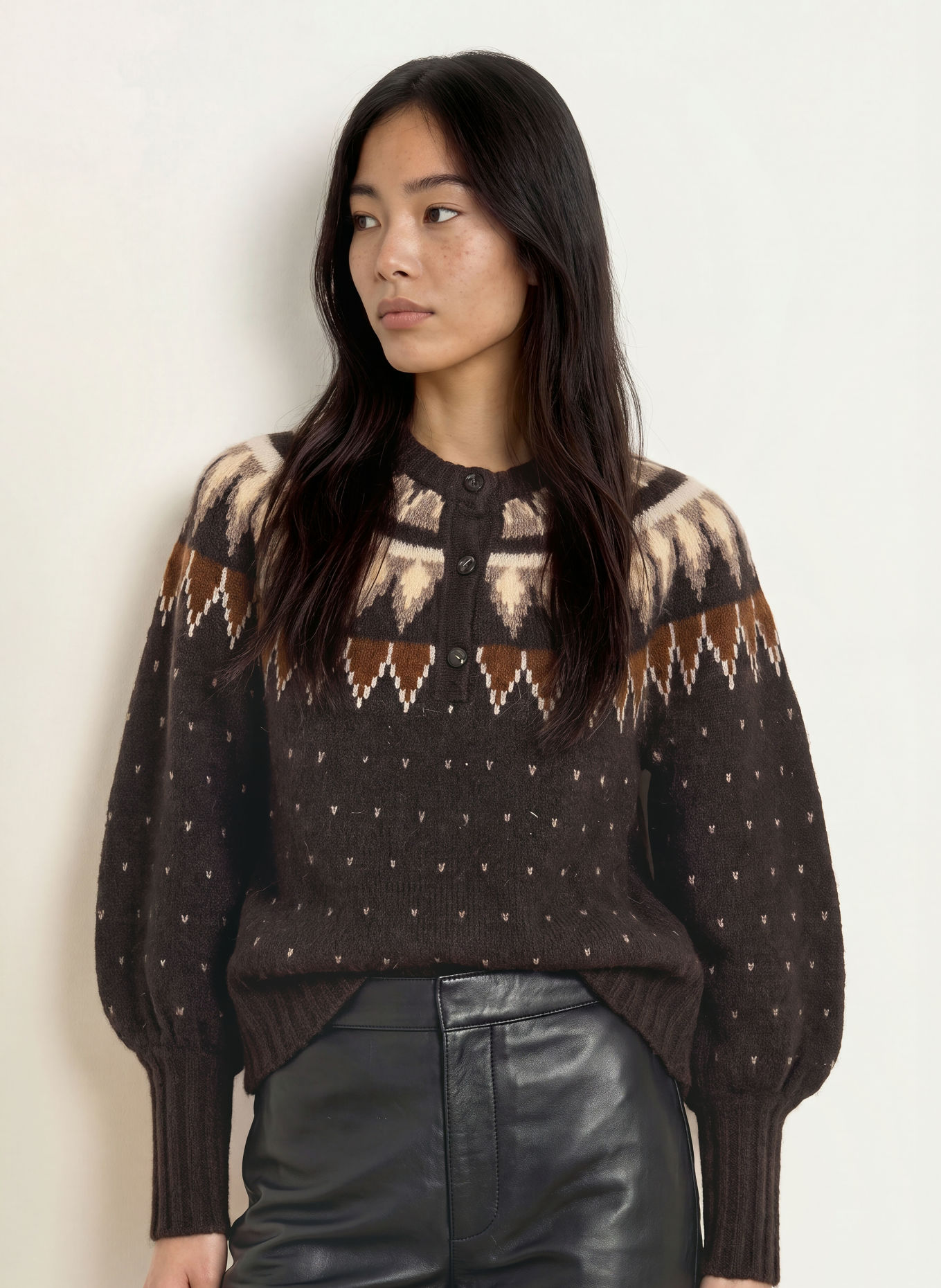 YERSE Trui GREAT: MARRON FONCÉ / CAMEL / BEIGE