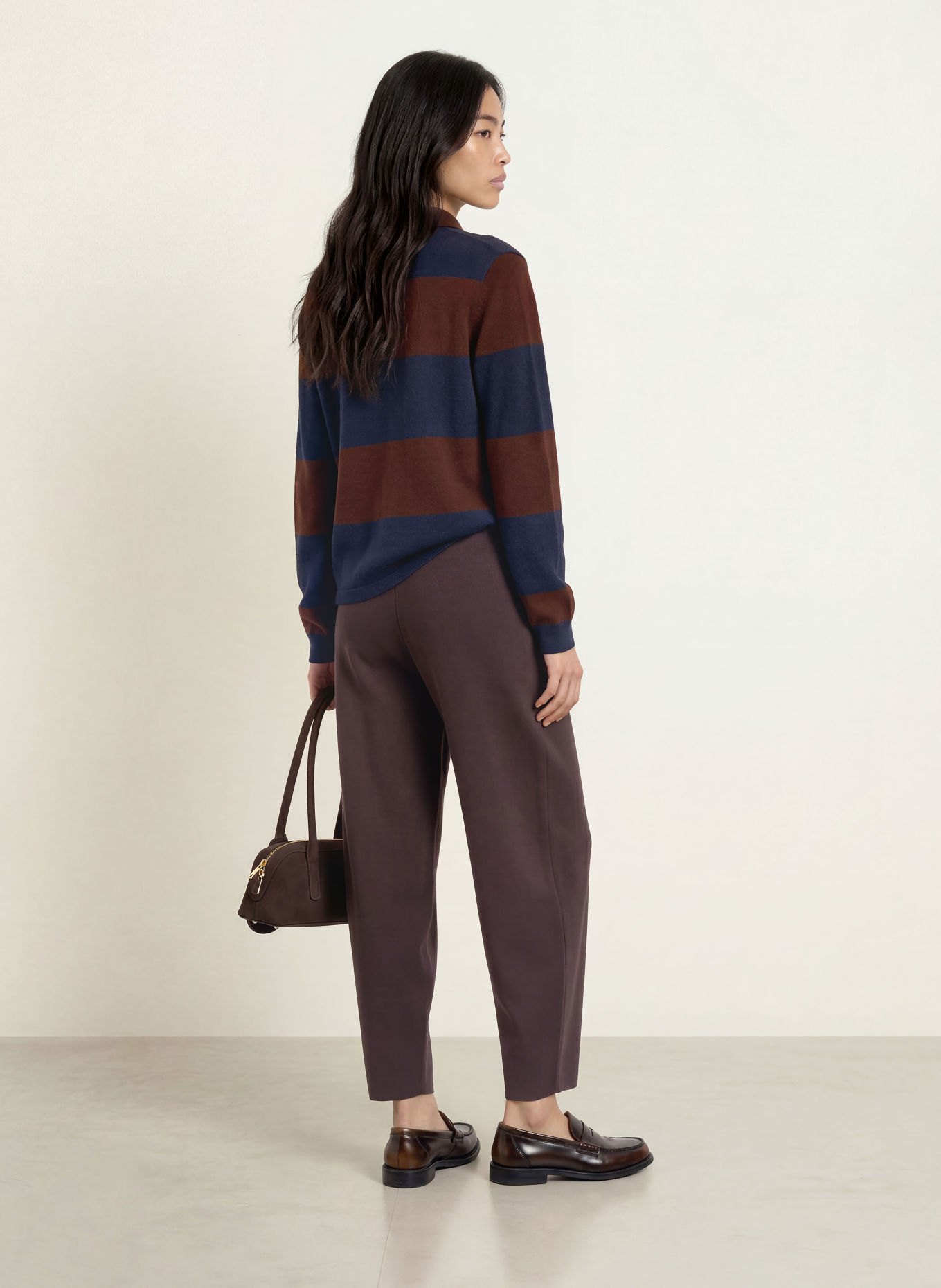 YERSE NORA Knit polo shirt: BROWN / BLUE