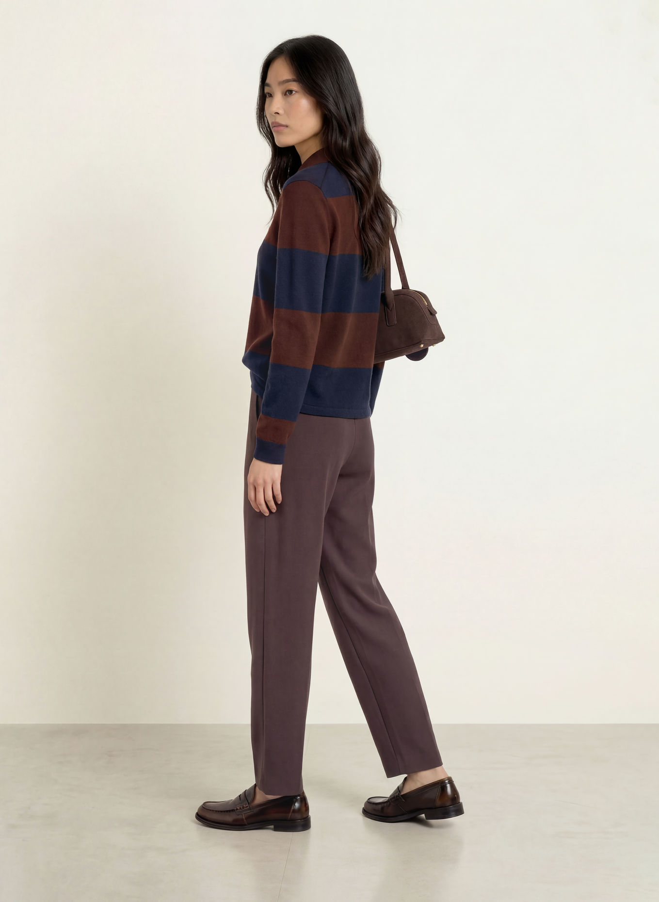 YERSE NORA Knit polo shirt: BROWN / BLUE