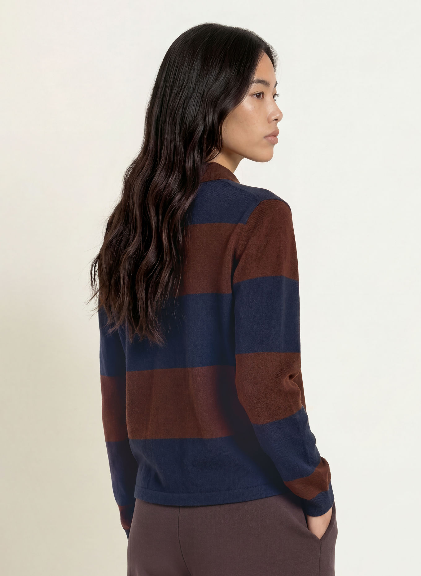 YERSE NORA Knit polo shirt: BROWN / BLUE