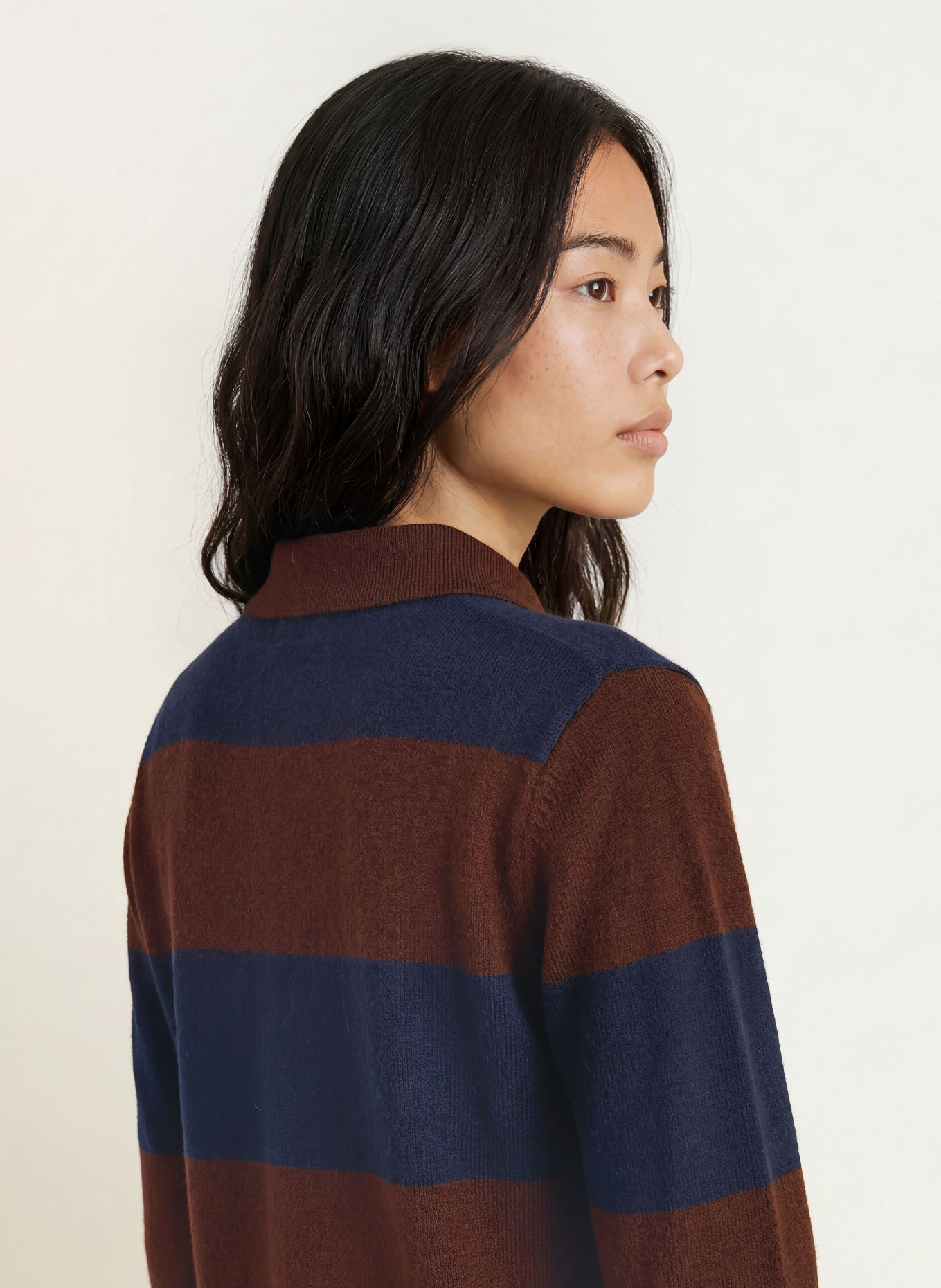 YERSE NORA Knit polo shirt: BROWN / BLUE