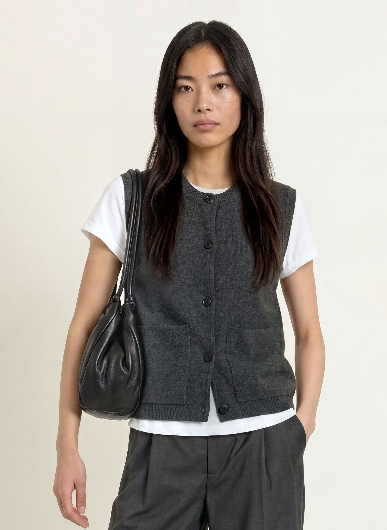 YERSE ROSI Knit Vest: DARK GRAY