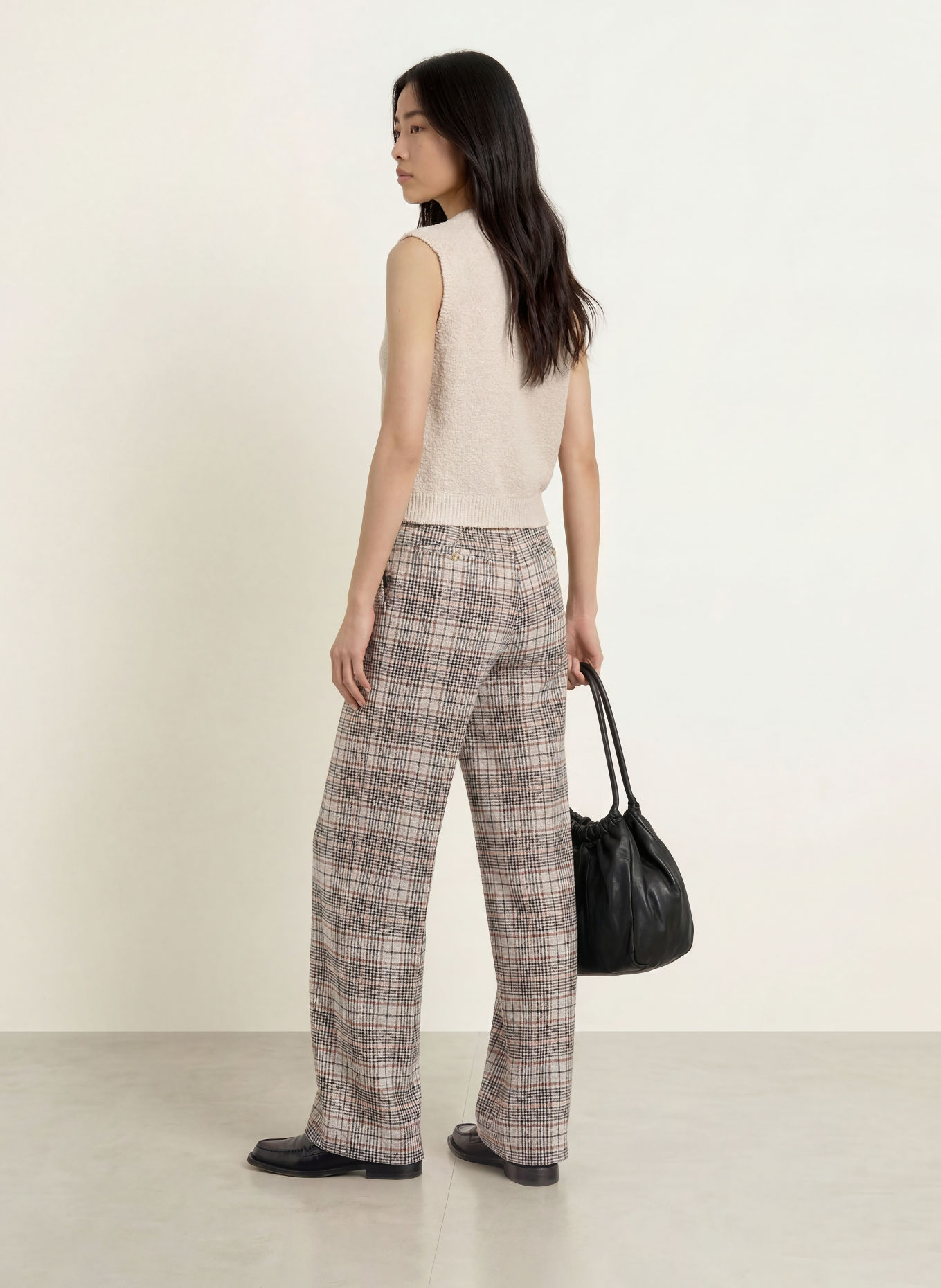 YERSE HARRIET wide-leg trousers: BEIGE / COGNAC / BLACK