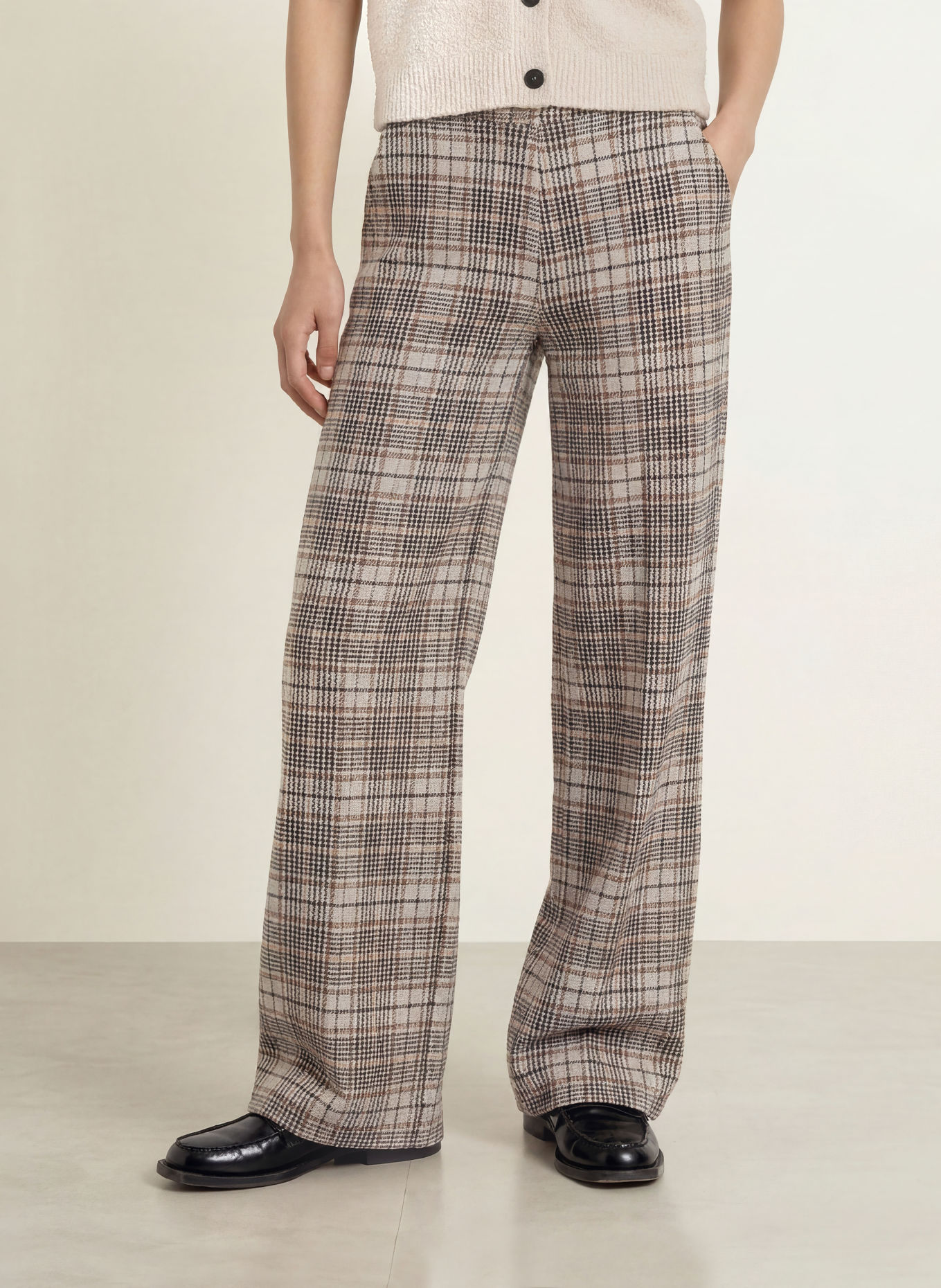 YERSE HARRIET wide-leg trousers: BEIGE / COGNAC / BLACK