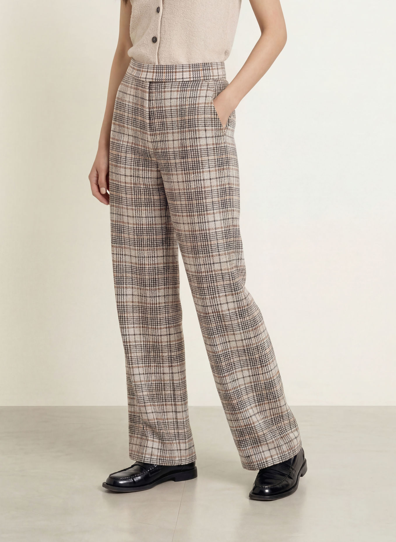 YERSE HARRIET wide-leg trousers: BEIGE / COGNAC / BLACK