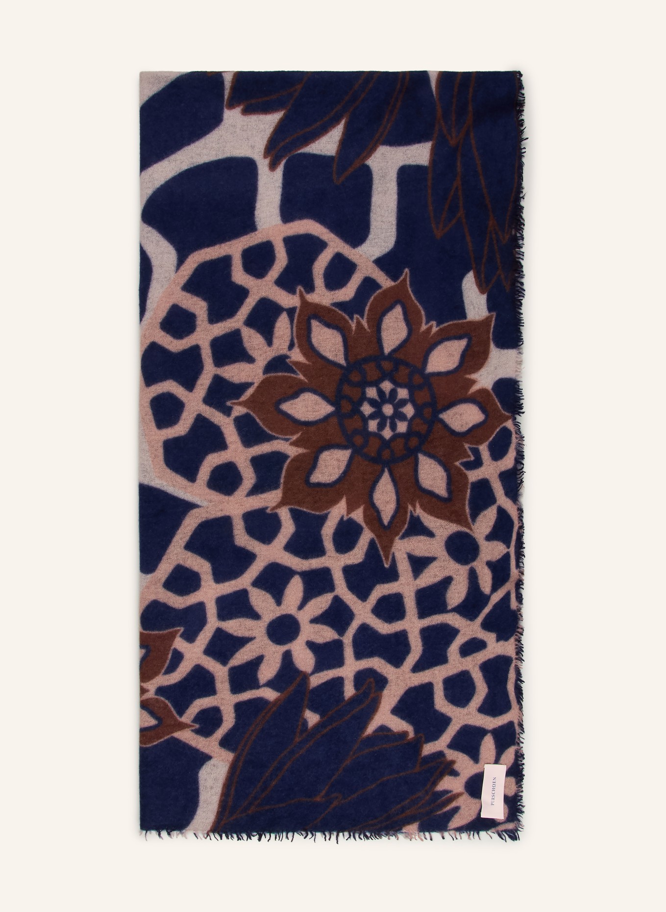 PURSCHOEN Écharpe en cachemire NEO ZAHARA: BLEU FONCÉ / MARRON / BEIGE
