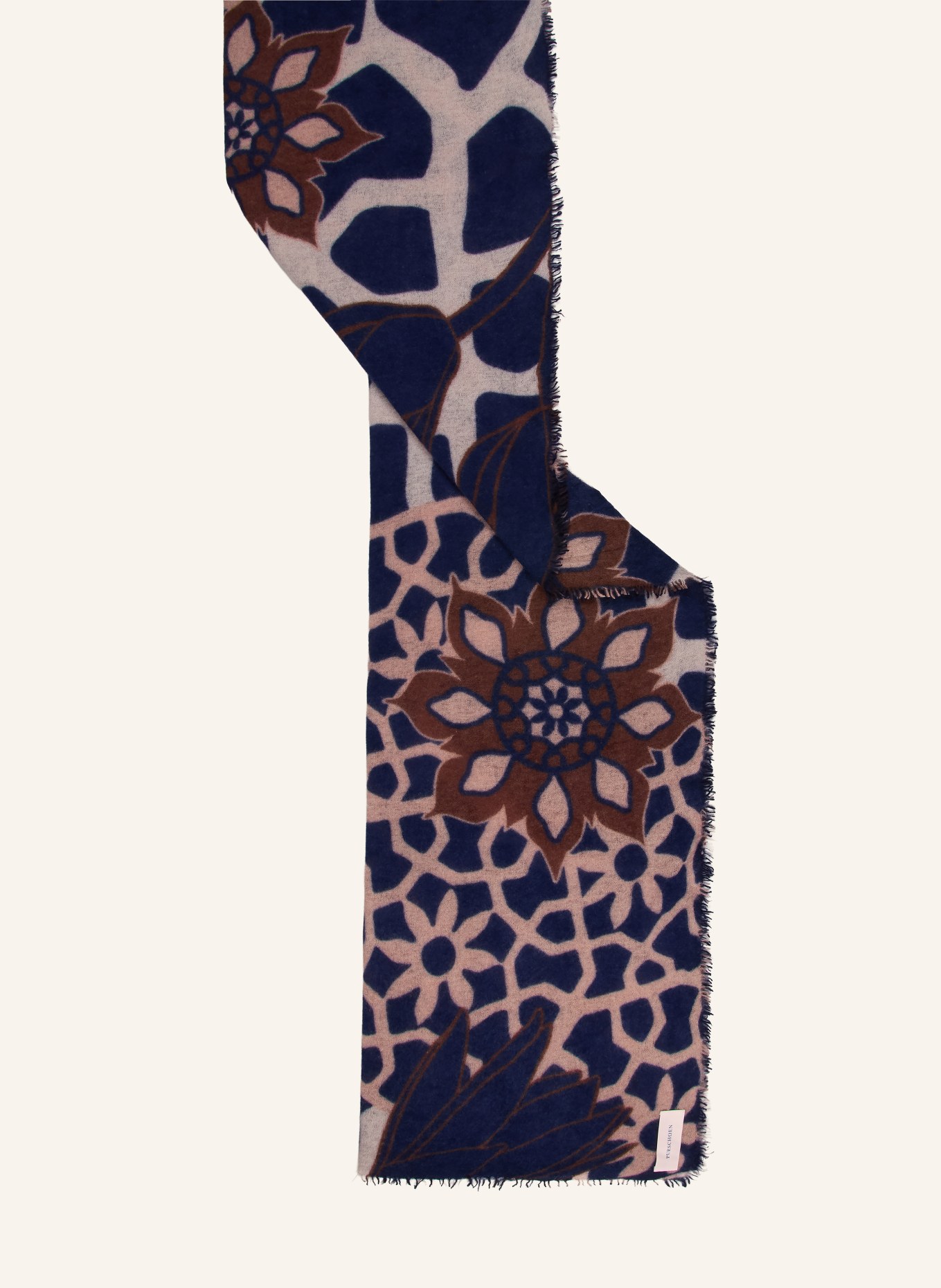 PURSCHOEN Écharpe en cachemire NEO ZAHARA: BLEU FONCÉ / MARRON / BEIGE