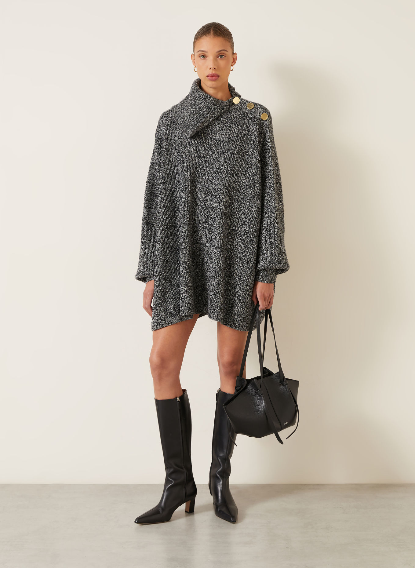 SPORTMAX Oversized-Strickkleid ALIBI: SCHWARZ / WEISS