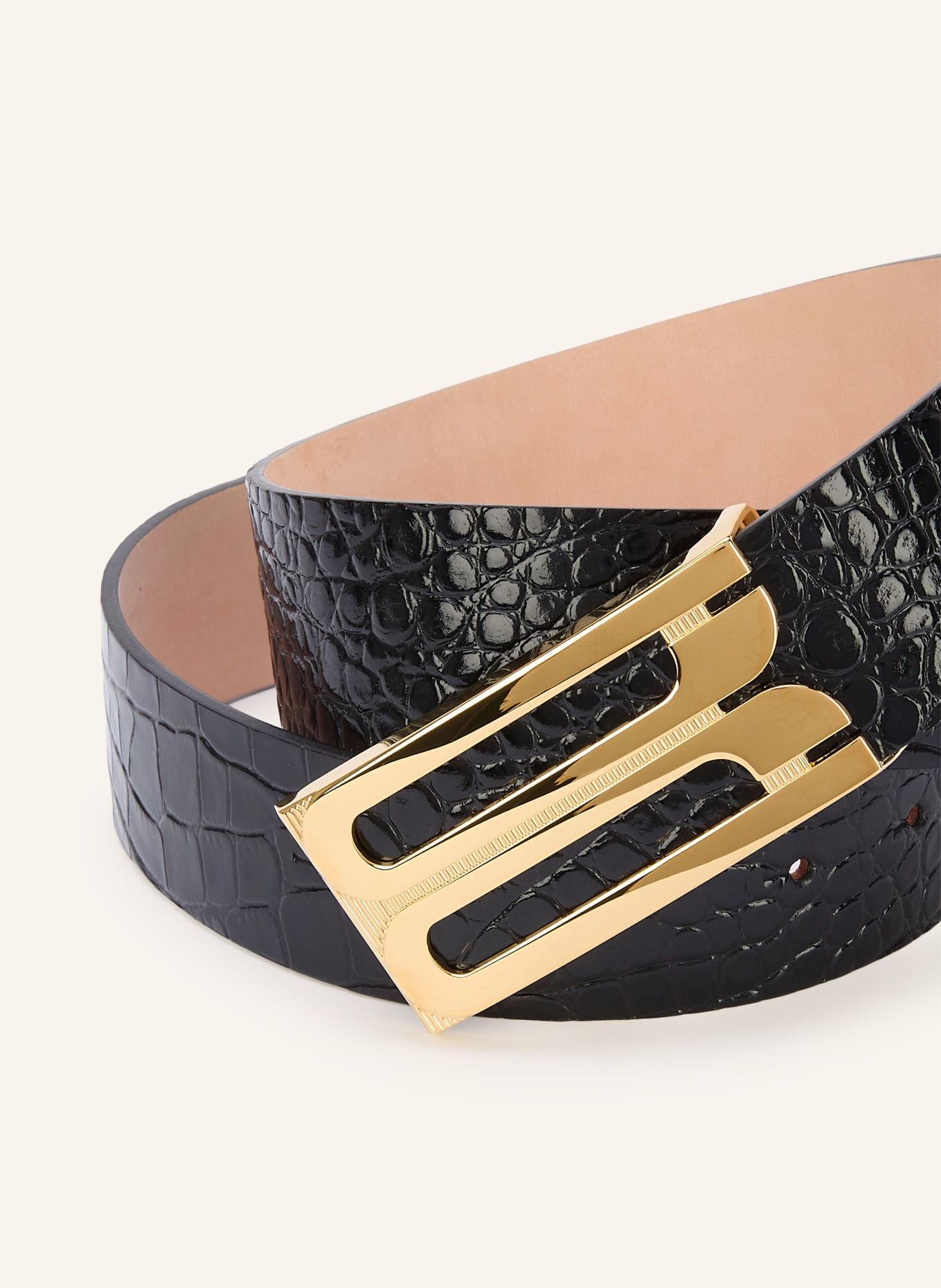 VICTORIA BECKHAM DORIAN Leather belt: BLACK / GOLD