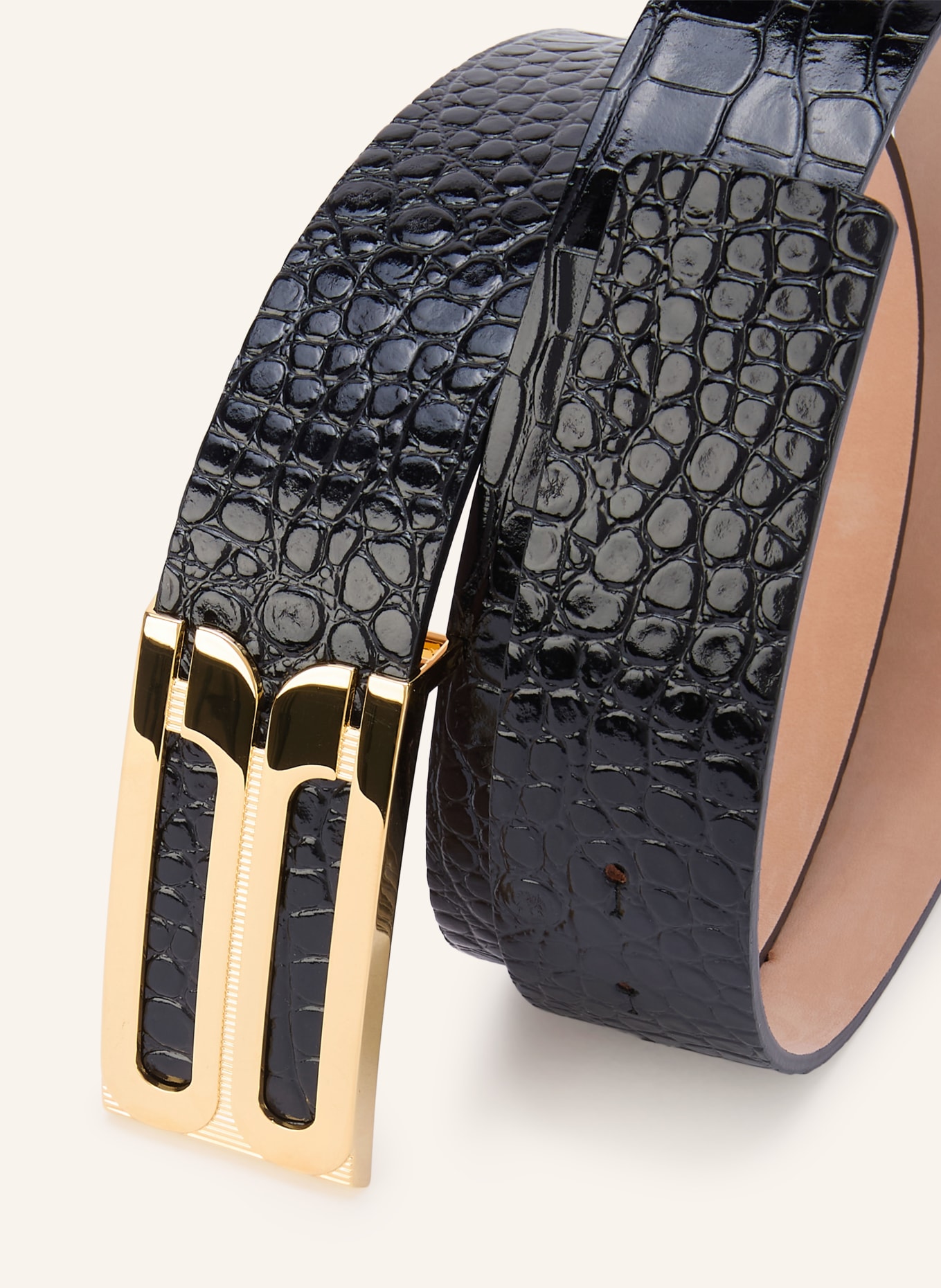 VICTORIA BECKHAM DORIAN Leather belt: BLACK / GOLD