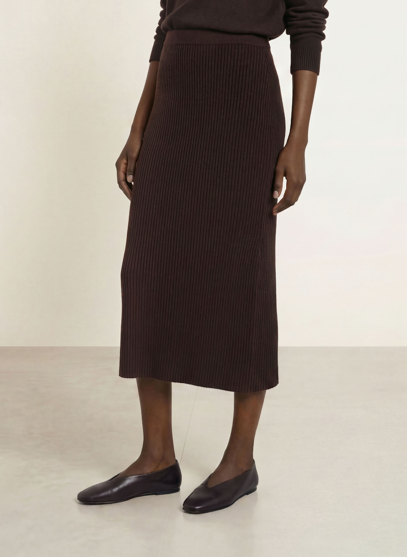 ALLUDE Knit skirt with cashmere: DARK BROWN