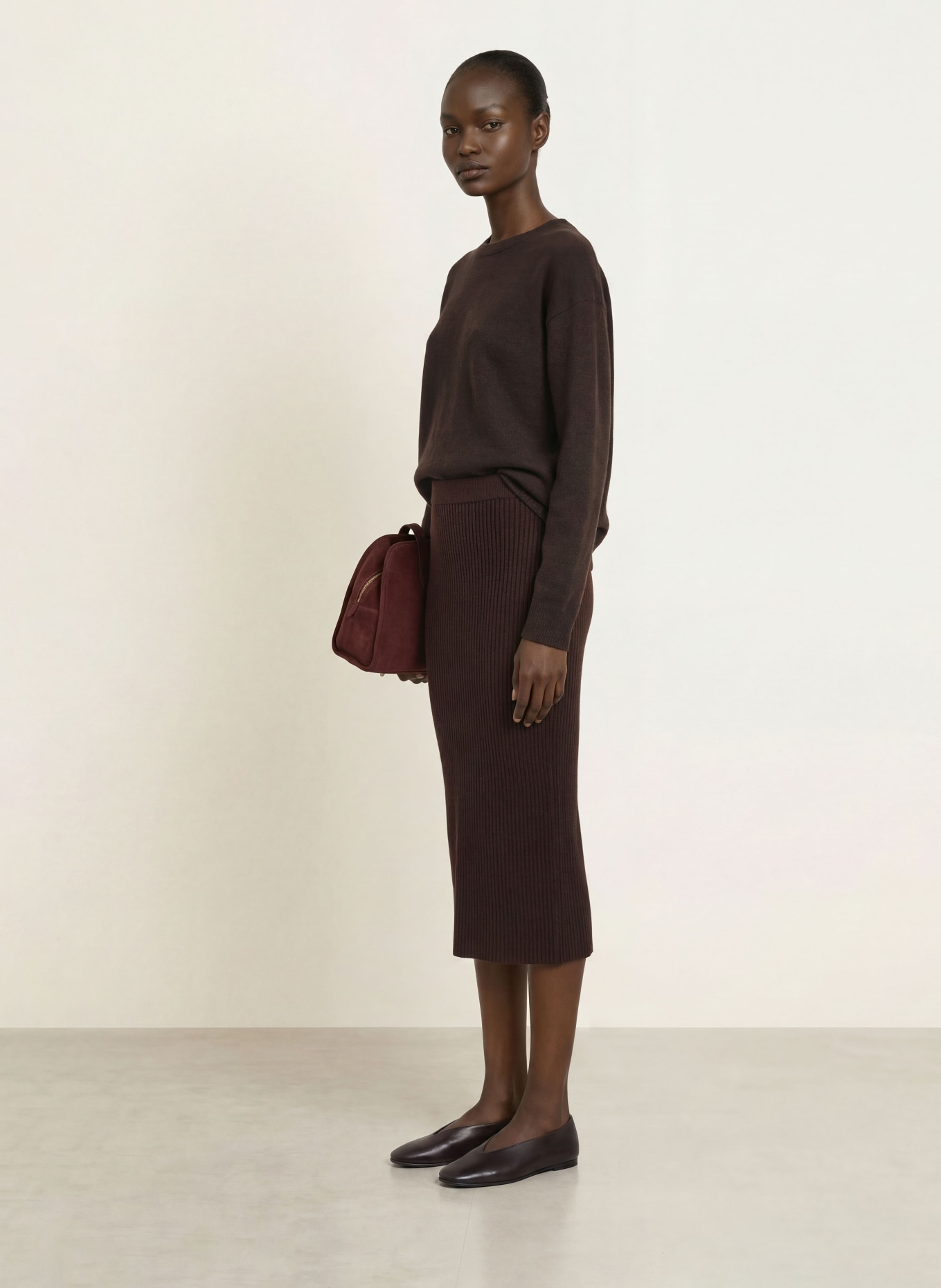 ALLUDE Knit skirt with cashmere: DARK BROWN