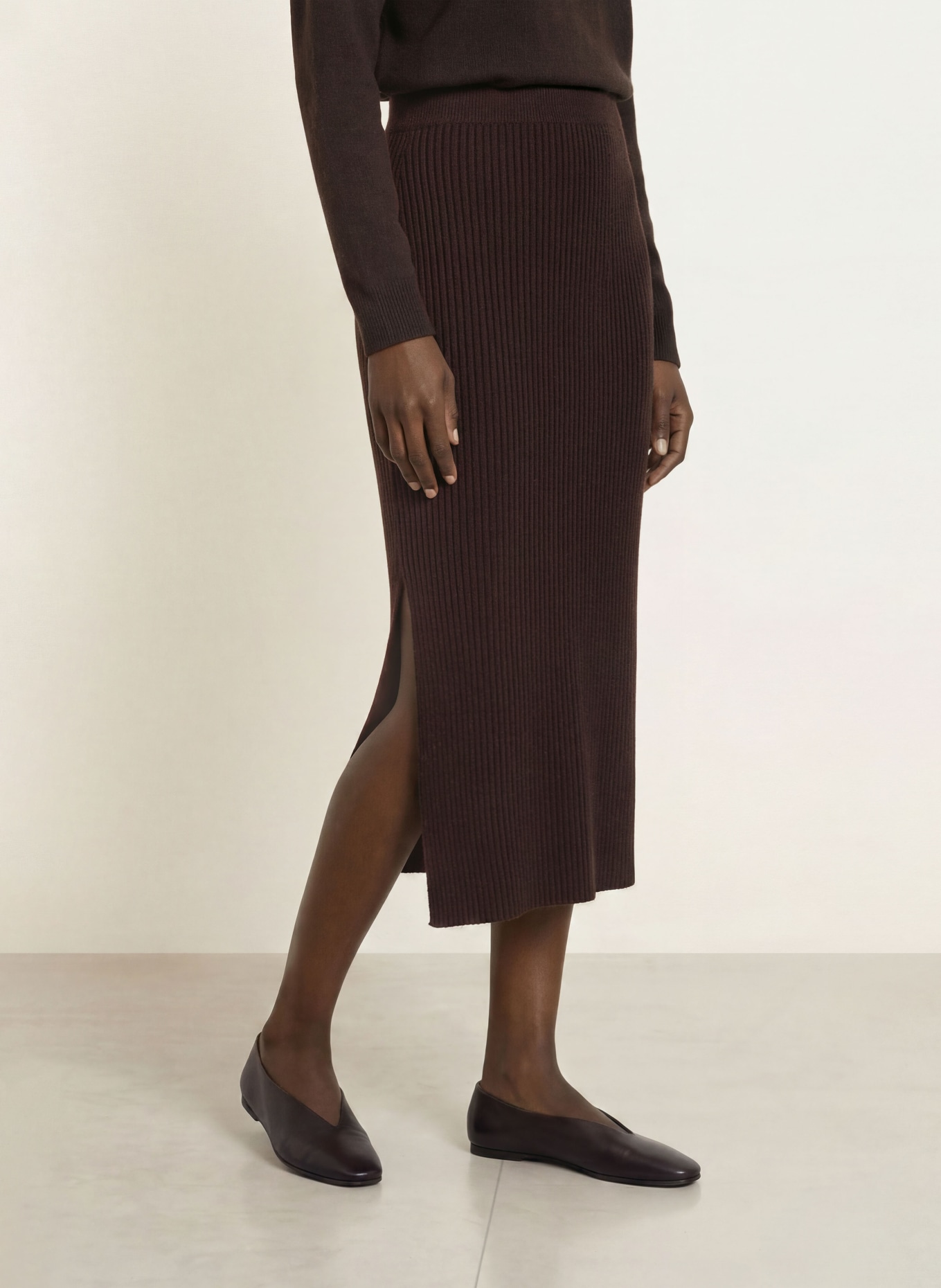 ALLUDE Knit skirt with cashmere: DARK BROWN
