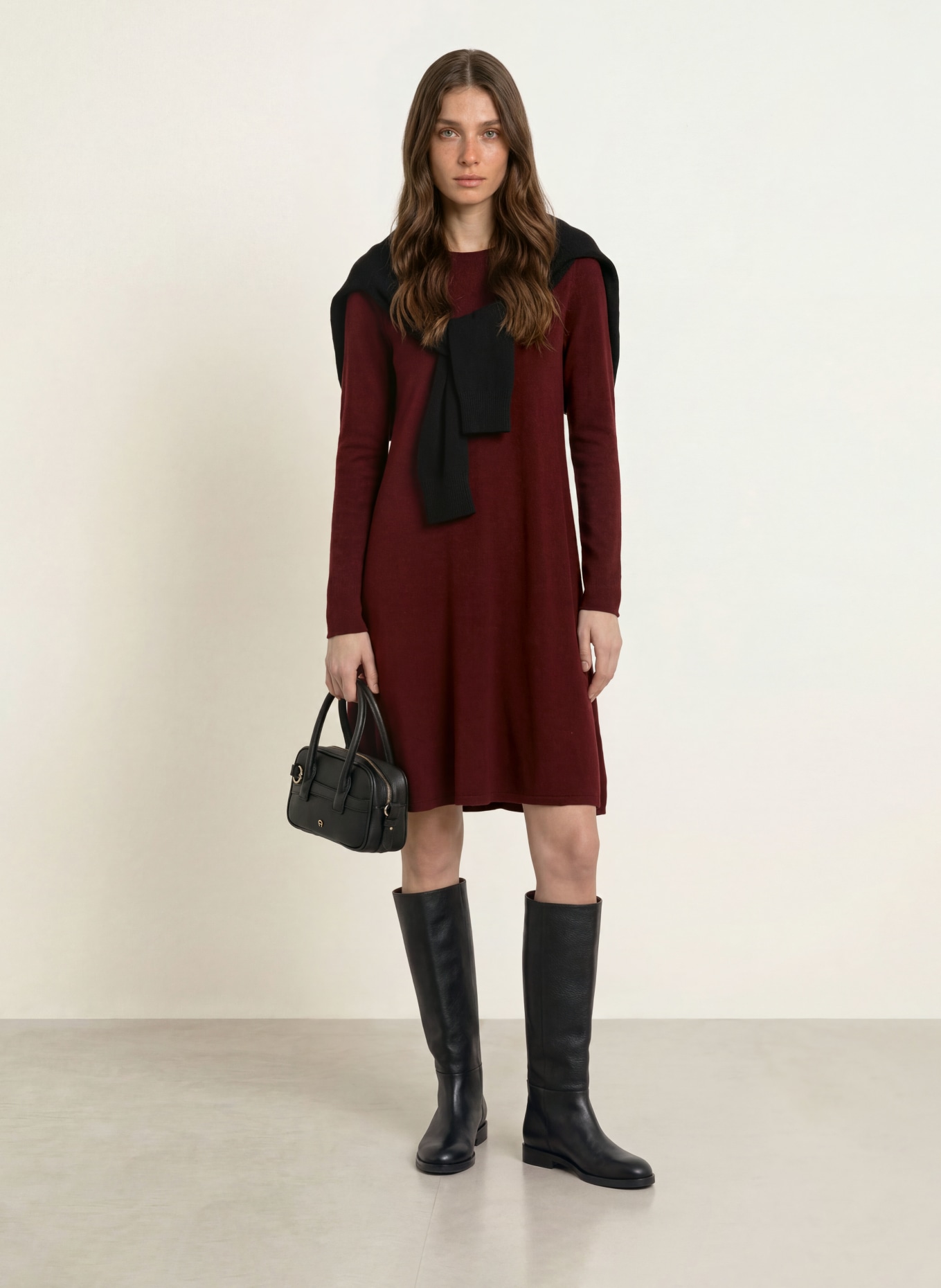 ALLUDE Knitted dress with cashmere: DARK RED
