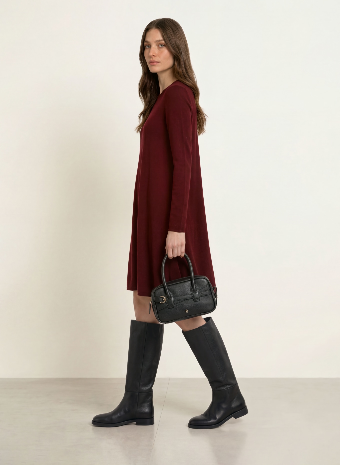 ALLUDE Knitted dress with cashmere: DARK RED