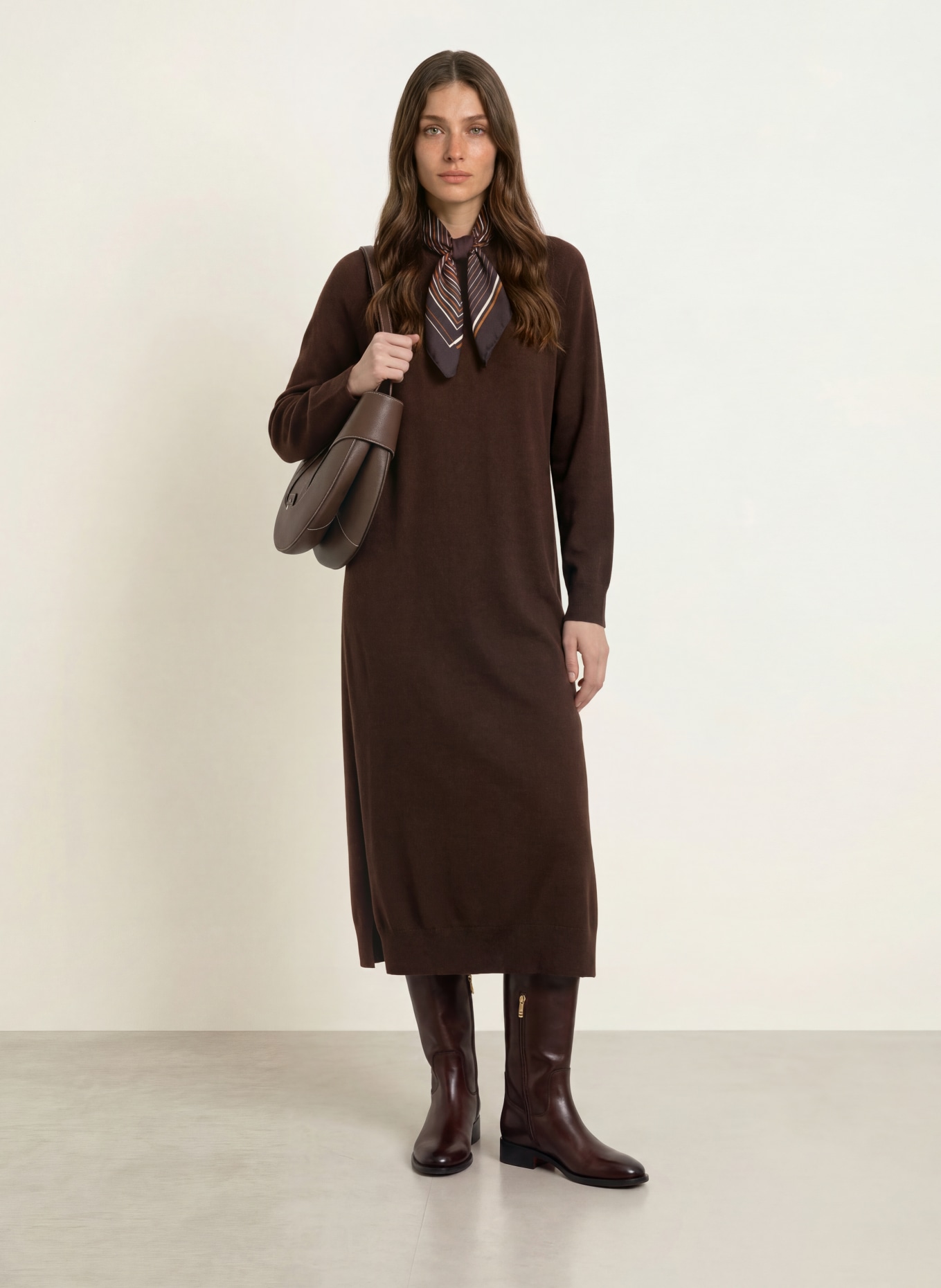 ALLUDE Gebreide jurk met kasjmier: MARRON FONCÉ