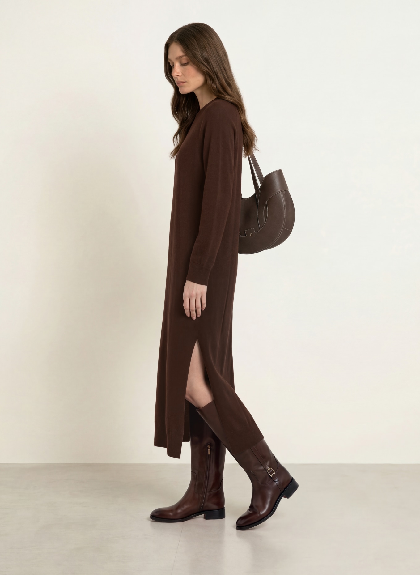 ALLUDE Gebreide jurk met kasjmier: MARRON FONCÉ