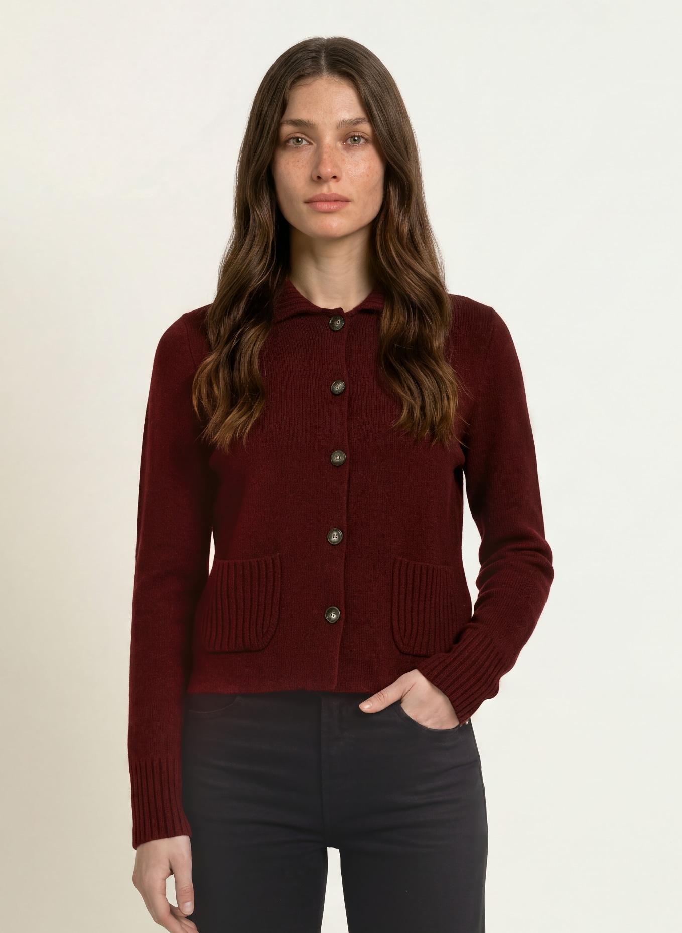 ALLUDE Cashmere Cardigan: DARK RED