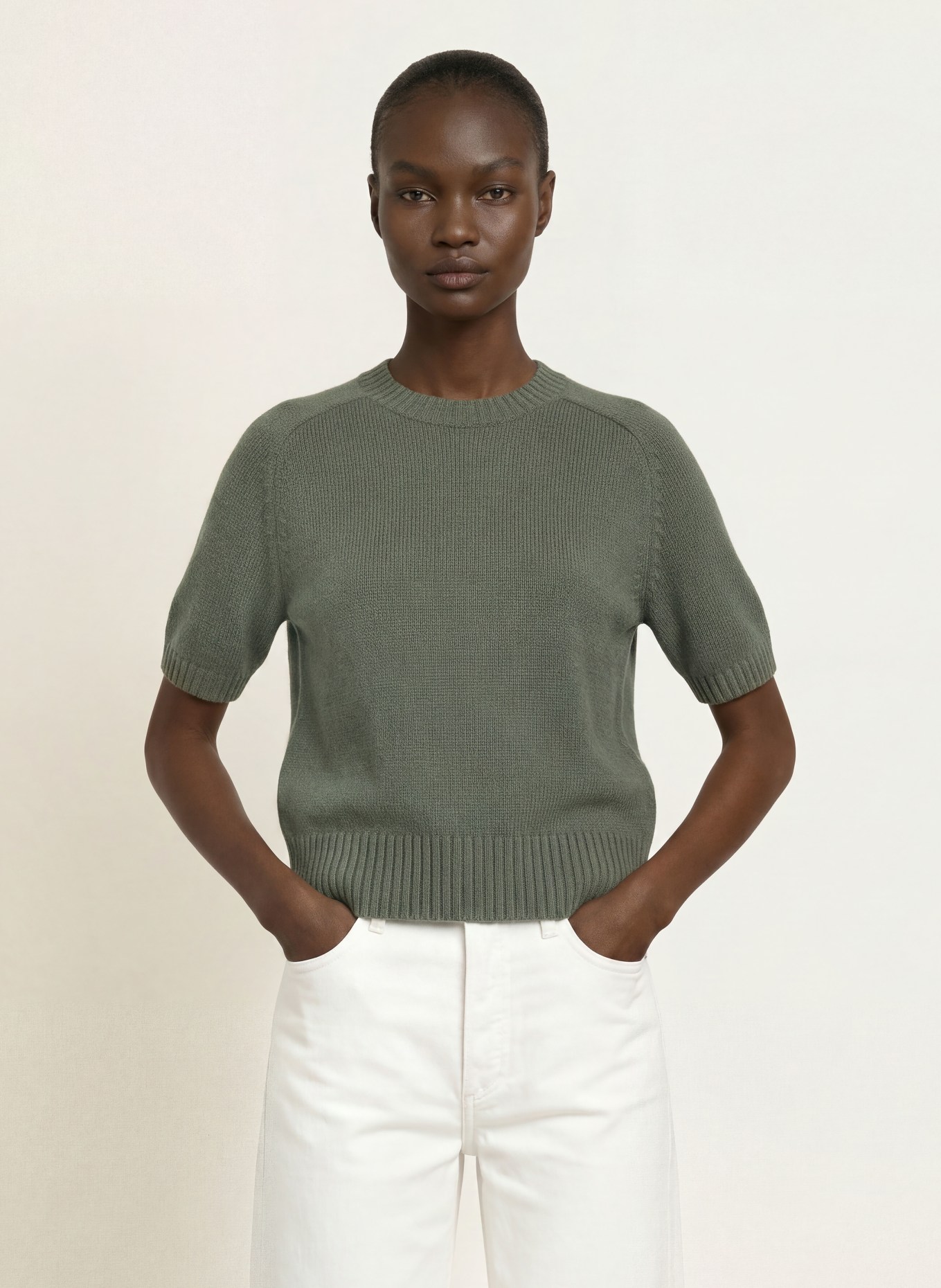 ALLUDE Gebreid shirt van kasjmier: KAKI