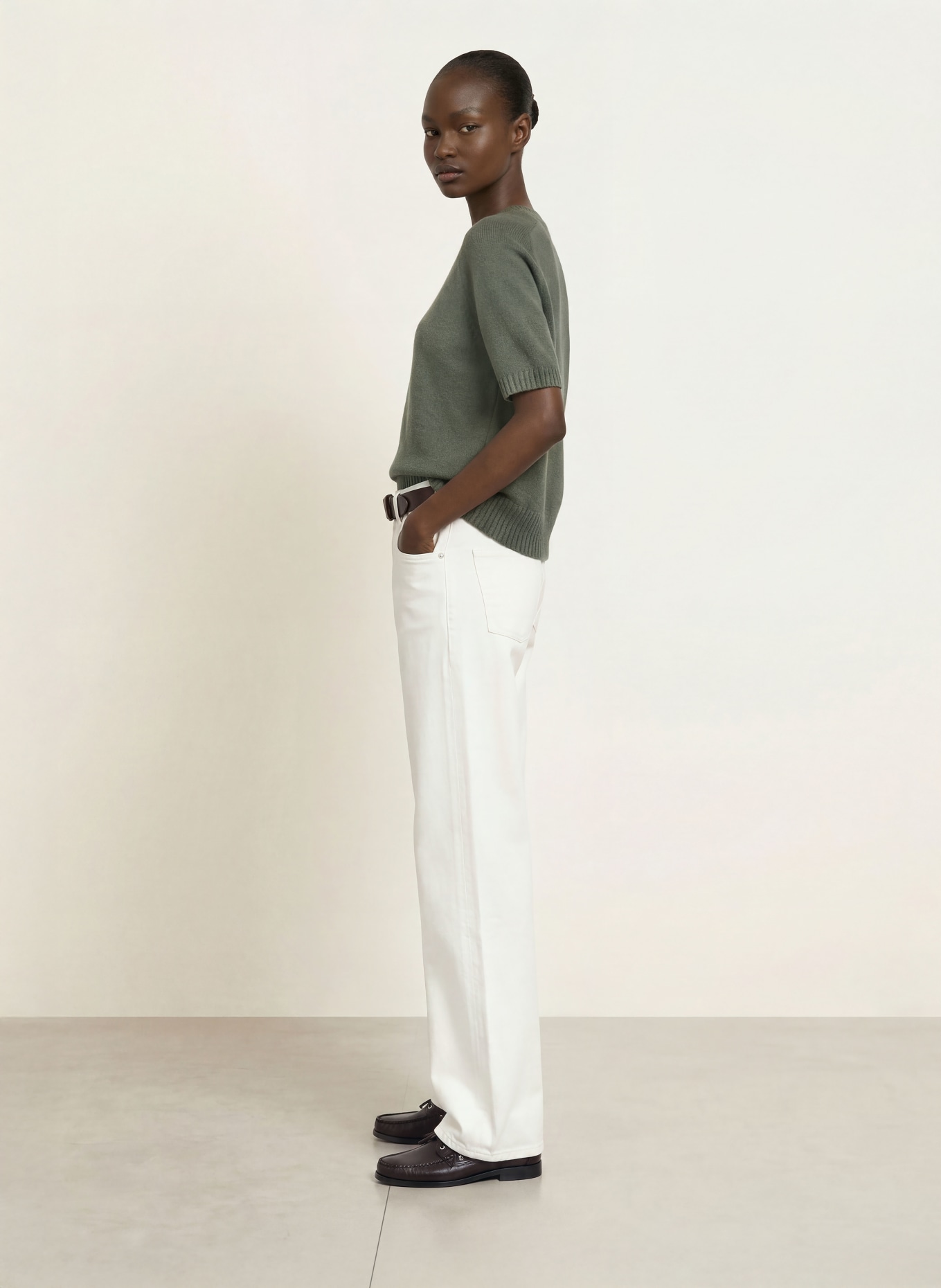 ALLUDE Gebreid shirt van kasjmier: KAKI