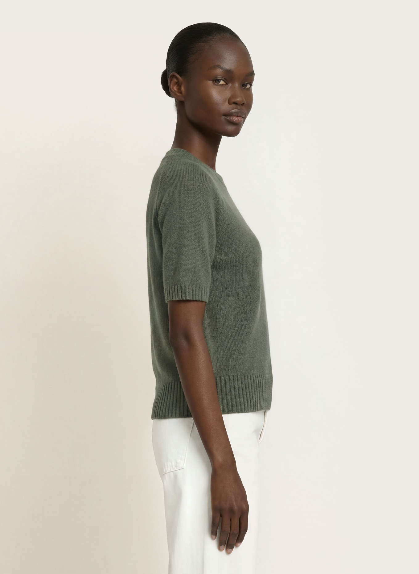 ALLUDE Gebreid shirt van kasjmier: KAKI