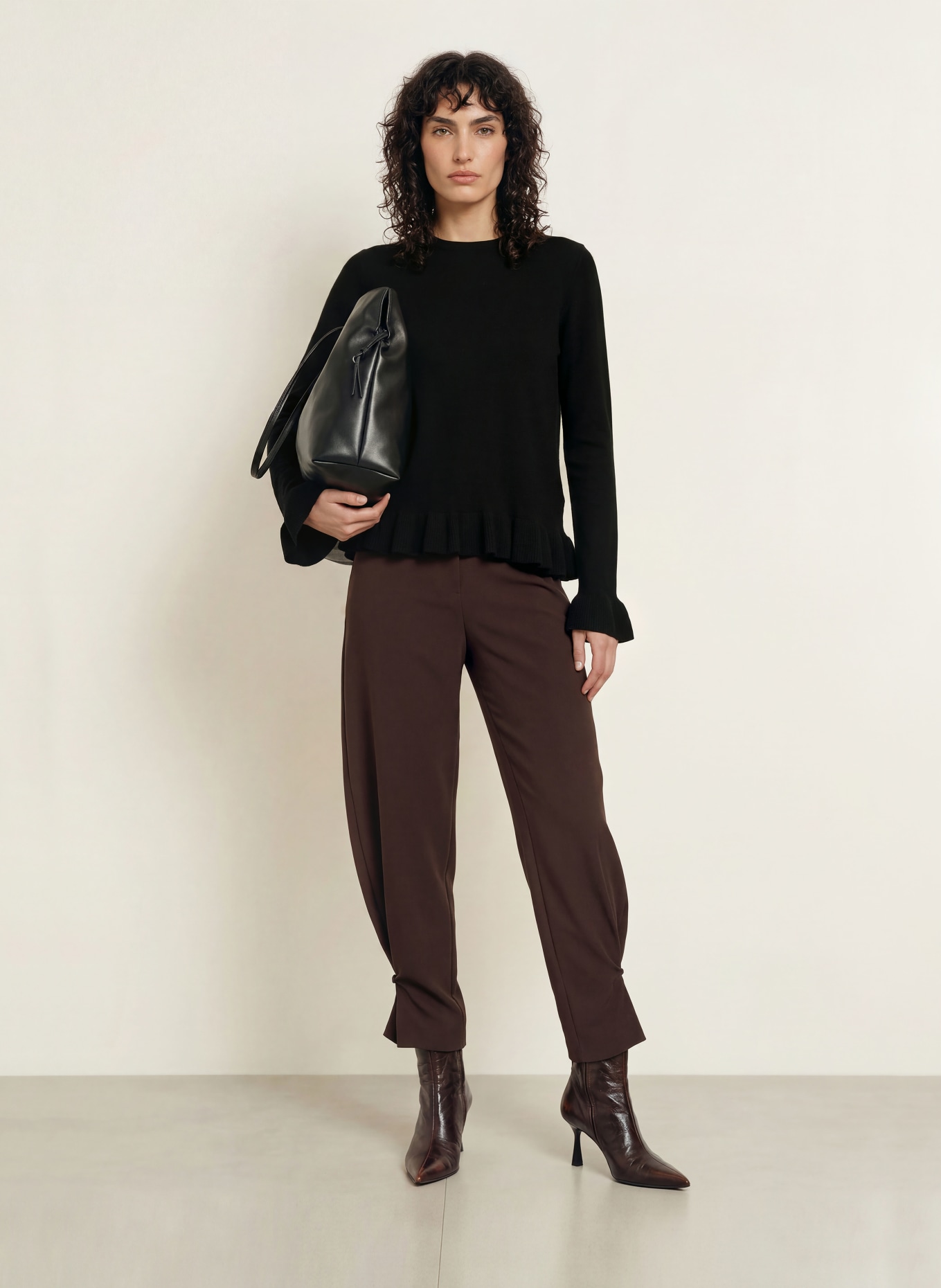 ALLUDE Pullover mit Cashmere und Volants: SCHWARZ