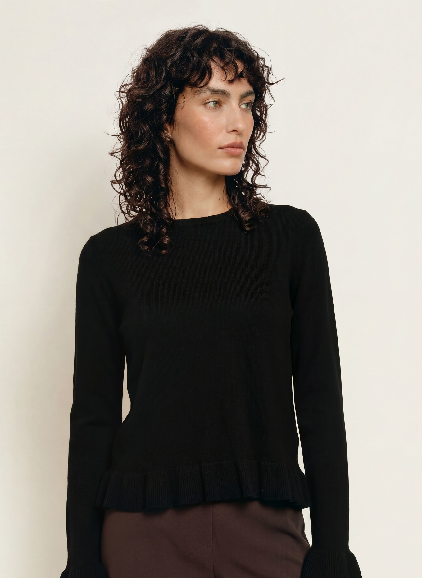 ALLUDE Pullover mit Cashmere und Volants: SCHWARZ