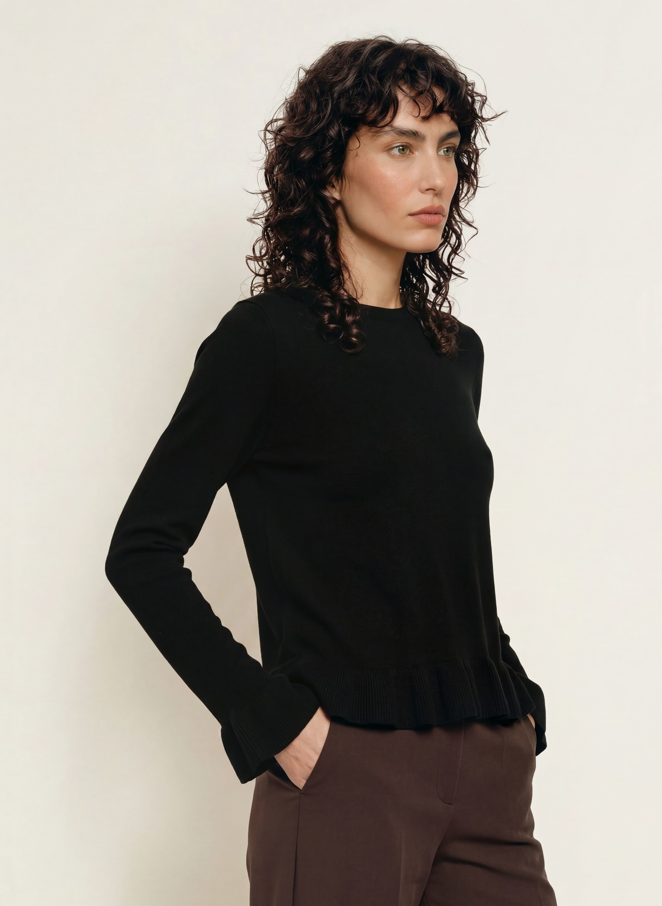 ALLUDE Pullover mit Cashmere und Volants: SCHWARZ