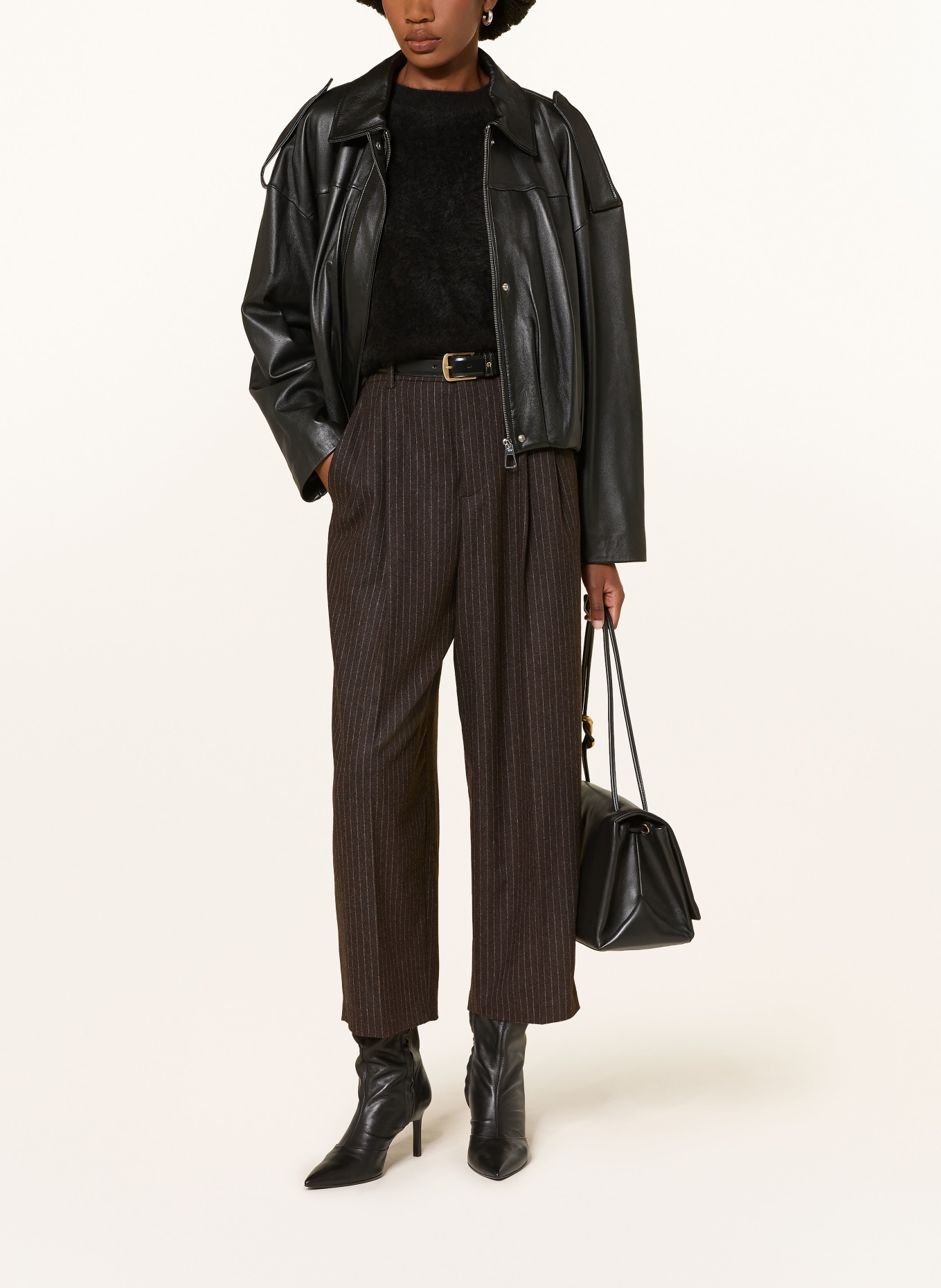 ROSSI 7/8 broek NOA van flanel: MARRON FONCÉ / WIT