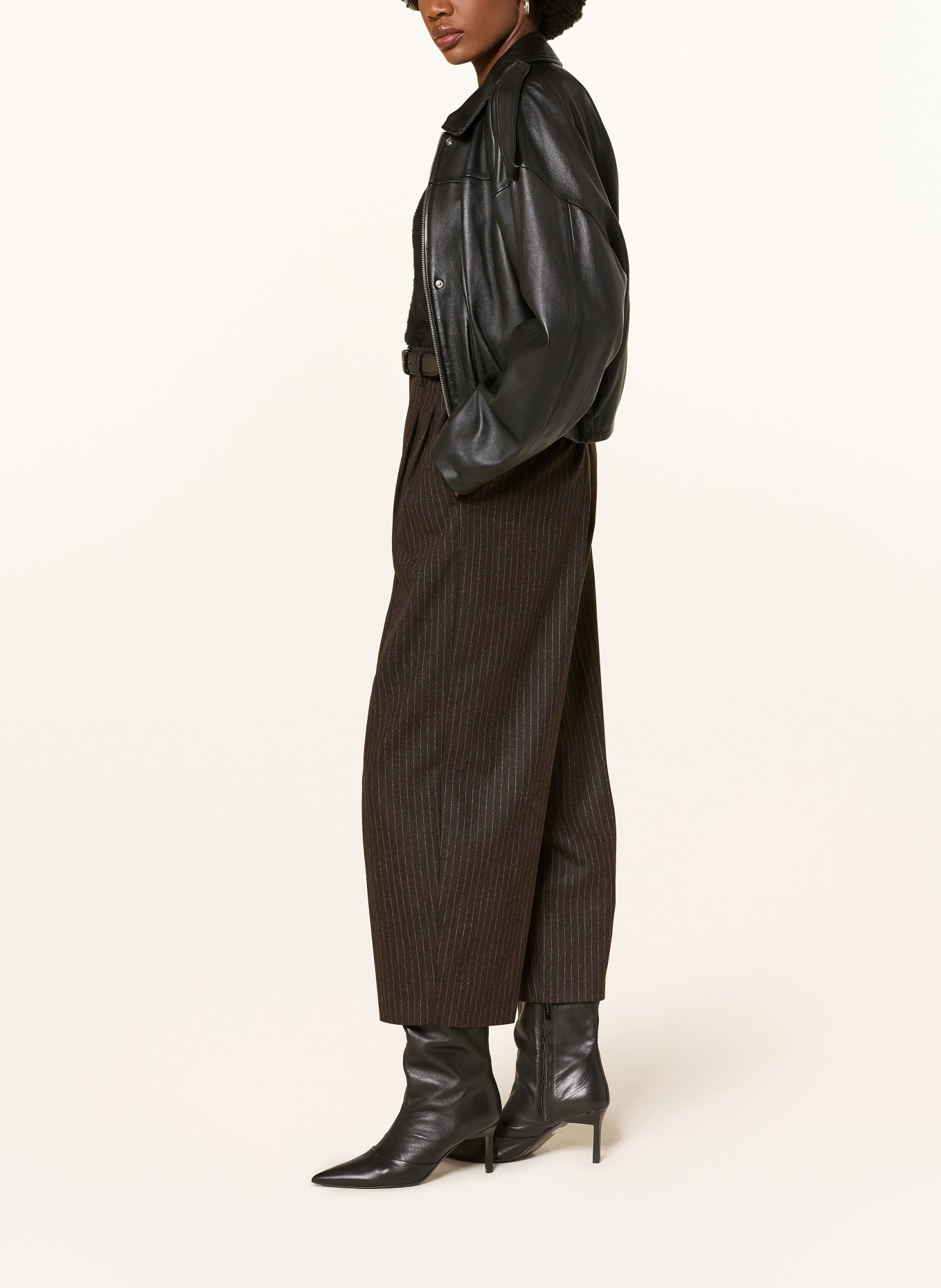 ROSSI 7/8 broek NOA van flanel: MARRON FONCÉ / WIT