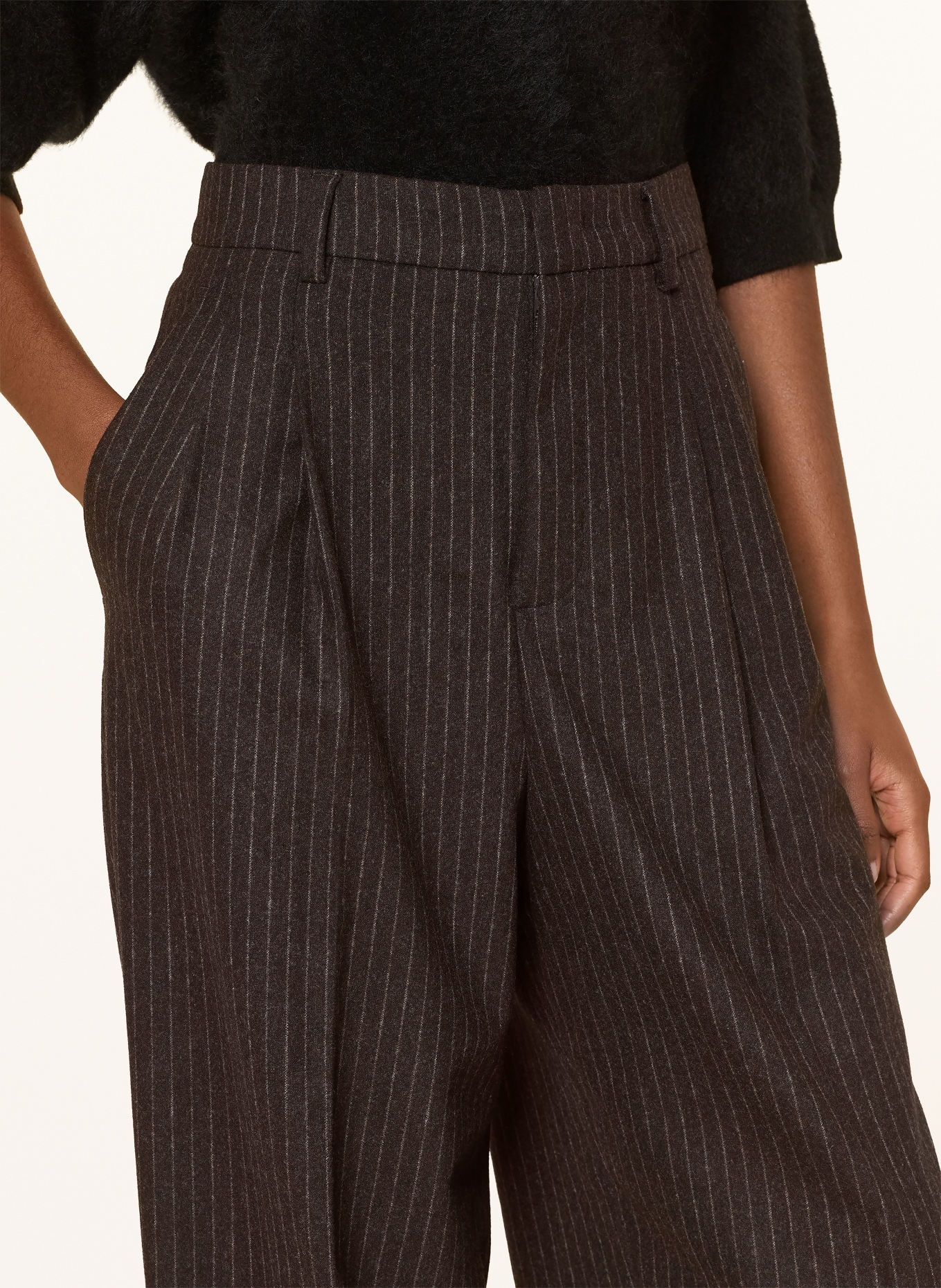 ROSSI 7/8 broek NOA van flanel: MARRON FONCÉ / WIT