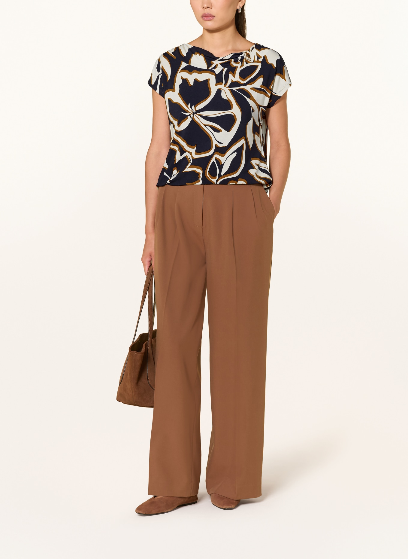 Betty Barclay Jersey shirt blouse: DARK BLUE / BROWN / BEIGE