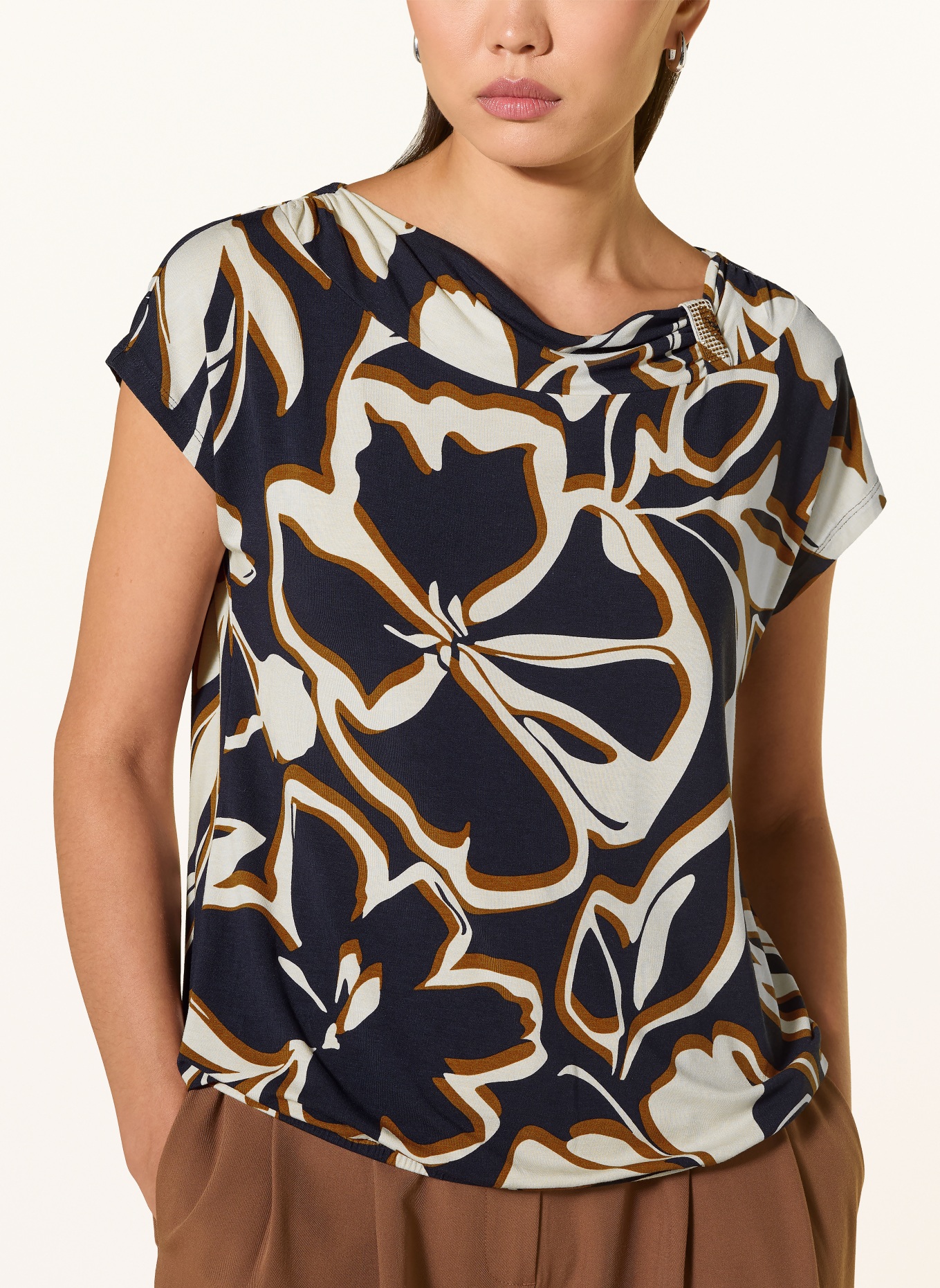 Betty Barclay Jersey shirt blouse: DARK BLUE / BROWN / BEIGE