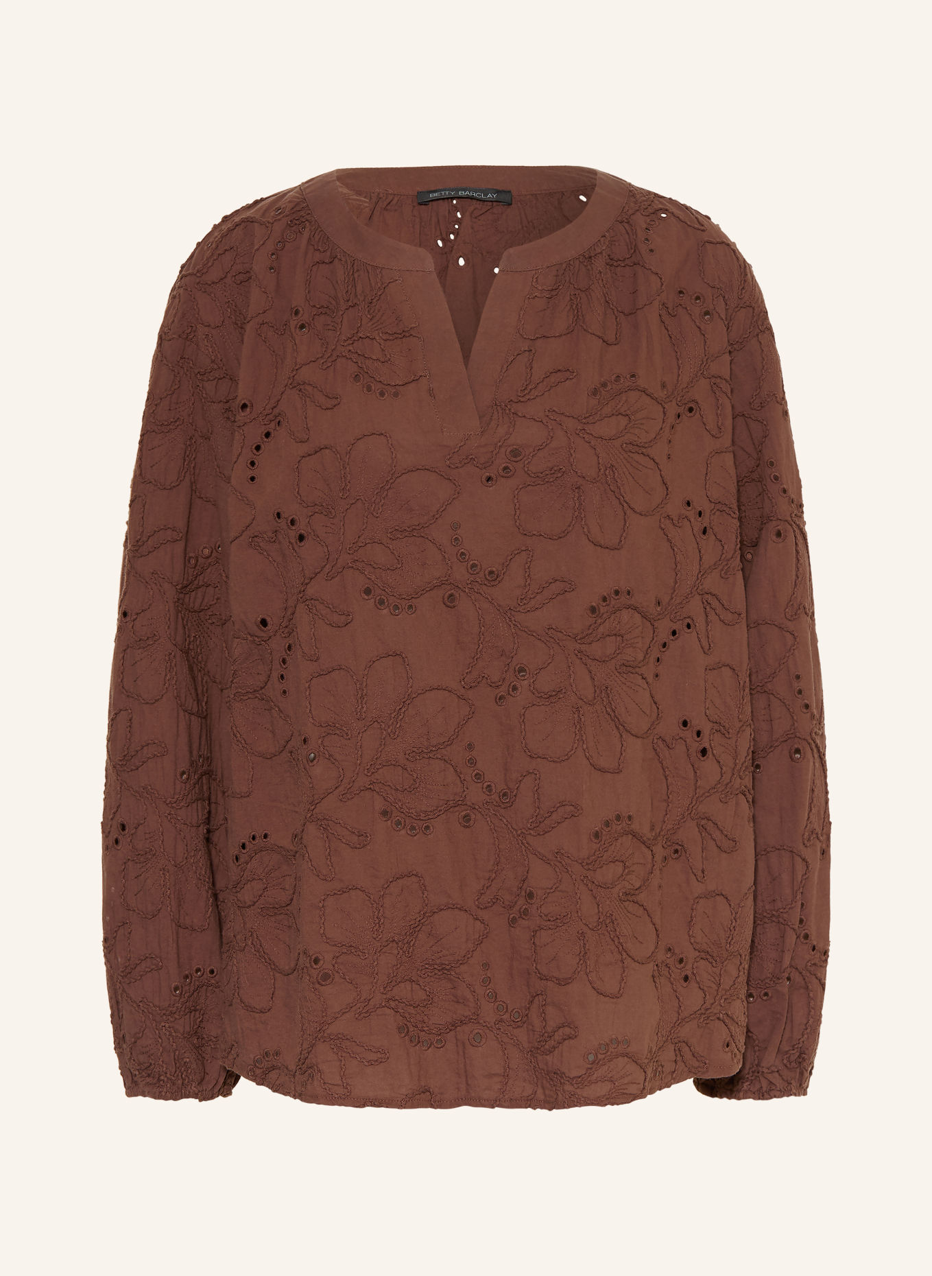 Betty Barclay Shirt blouse with openwork lace: DARK BROWN
