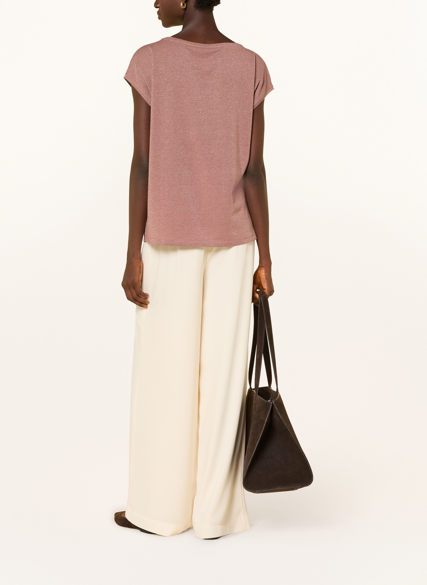 Betty Barclay Blouseshirt van gemengde stoffen met sierstenen: BRUIN / LICHTROOD