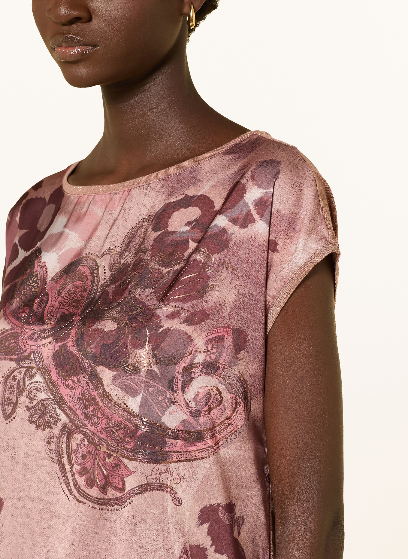 Betty Barclay Blouseshirt van gemengde stoffen met sierstenen: BRUIN / LICHTROOD