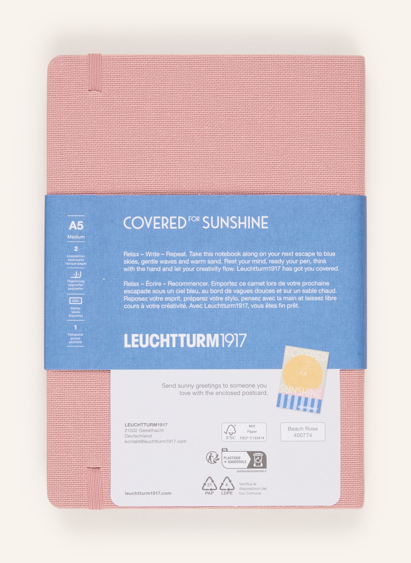 LEUCHTTURM1917 Carnet MEDIUM: VIEUX ROSE / BLEU CLAIR