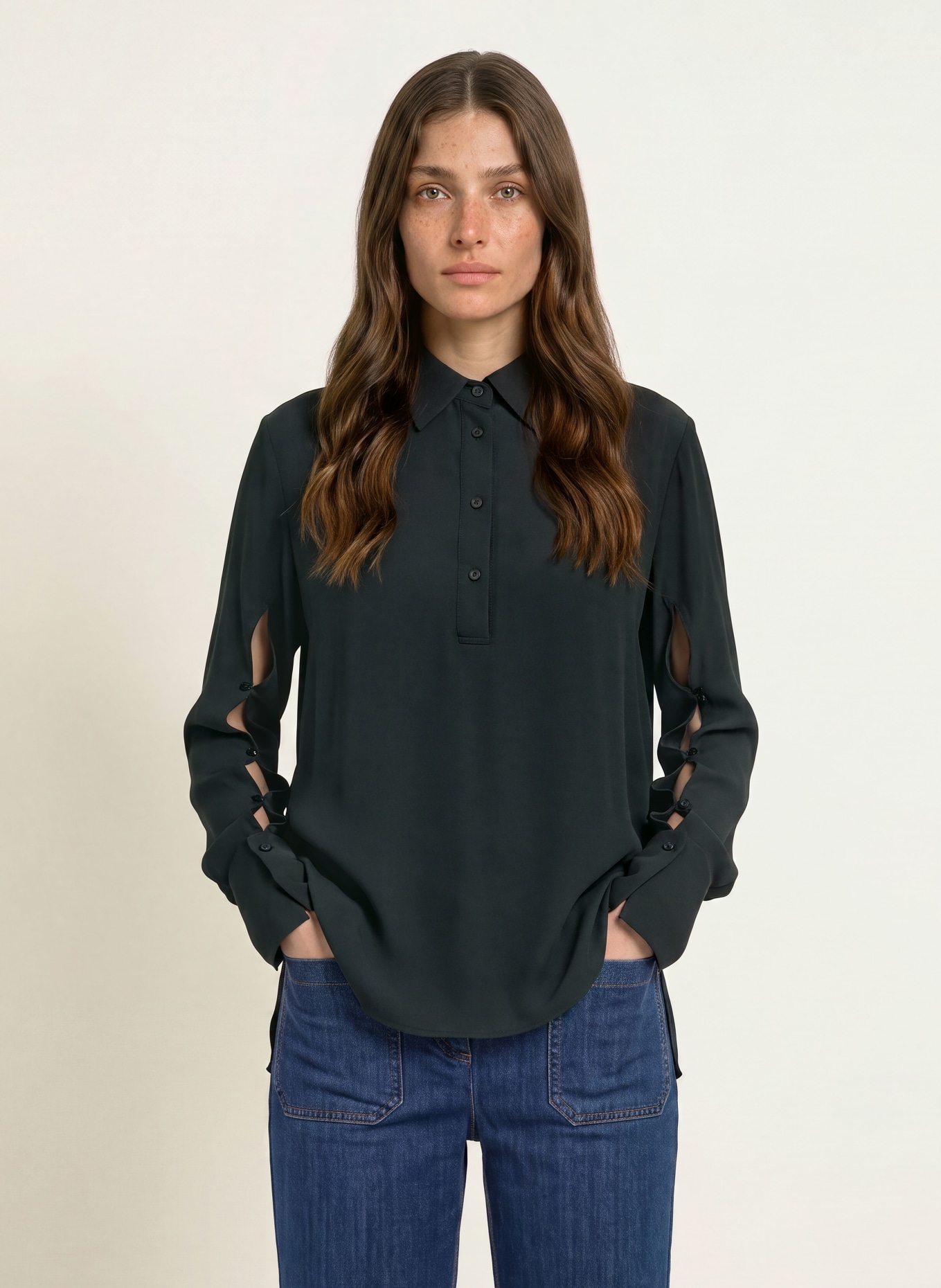 ÉMANOU VIOLETTE blouse shirt with silk: BLACK