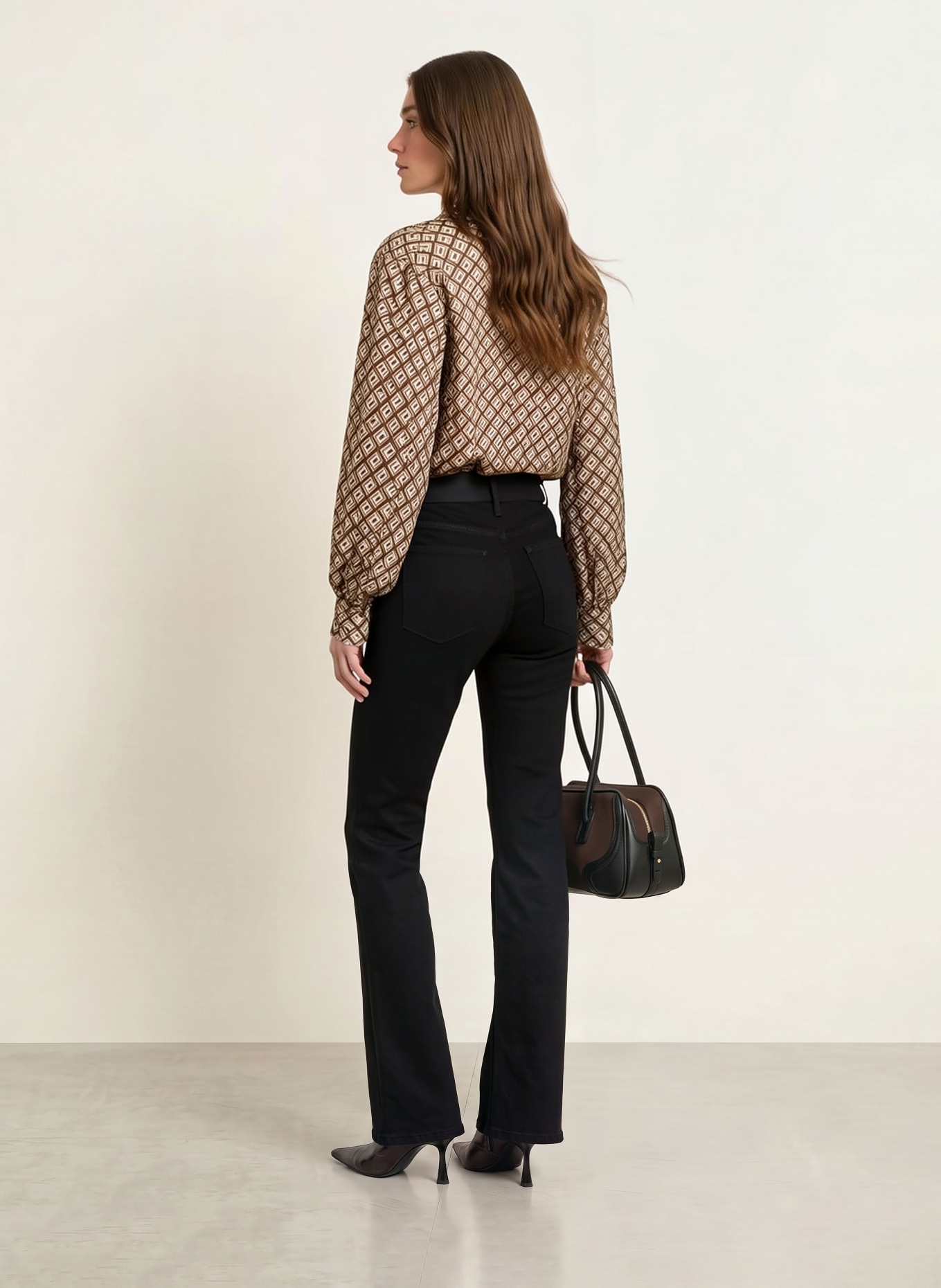 ÉMANOU Shirt blouse with silk: DARK BROWN / BEIGE / CREAM
