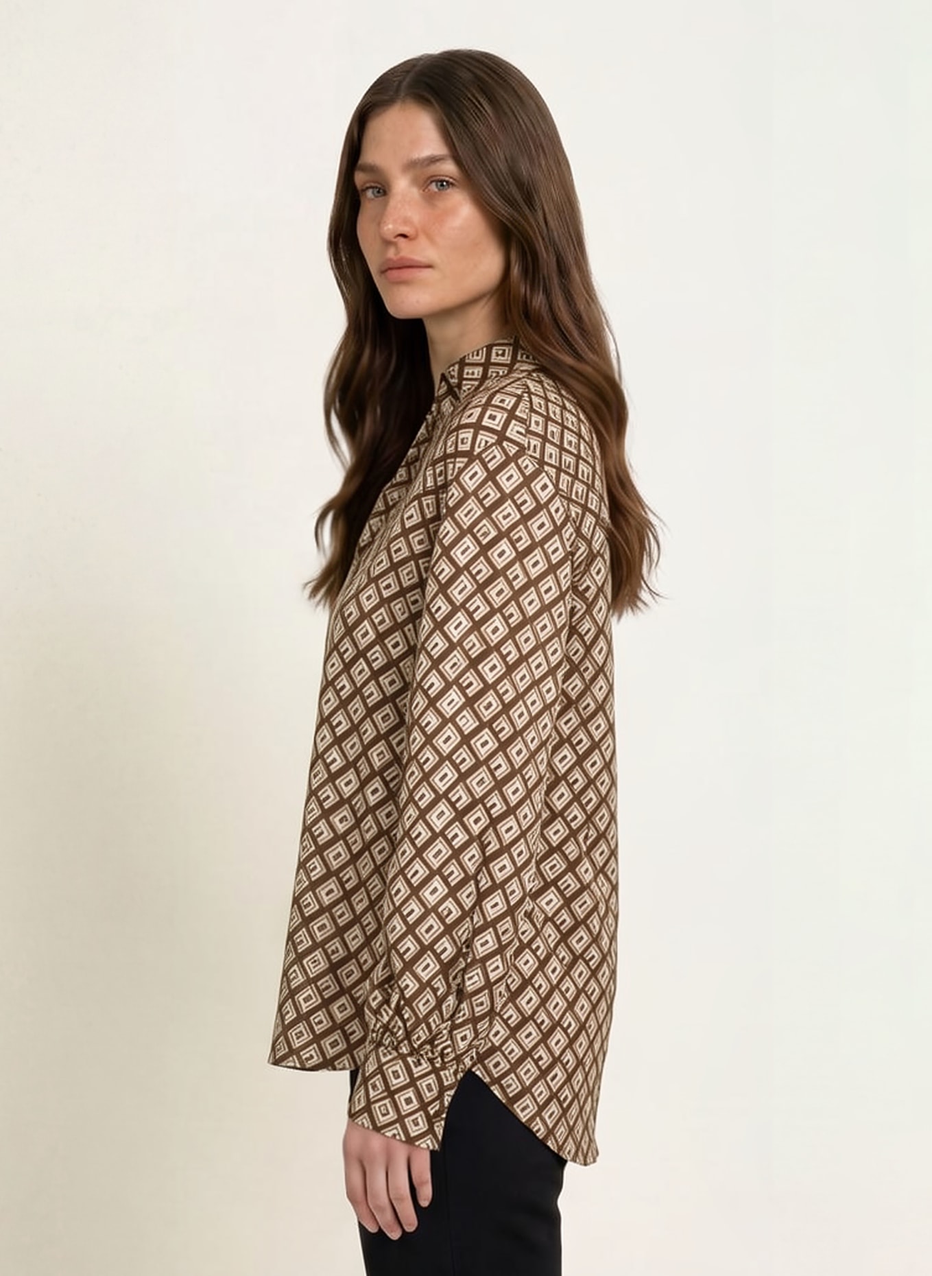 ÉMANOU Shirt blouse with silk: DARK BROWN / BEIGE / CREAM
